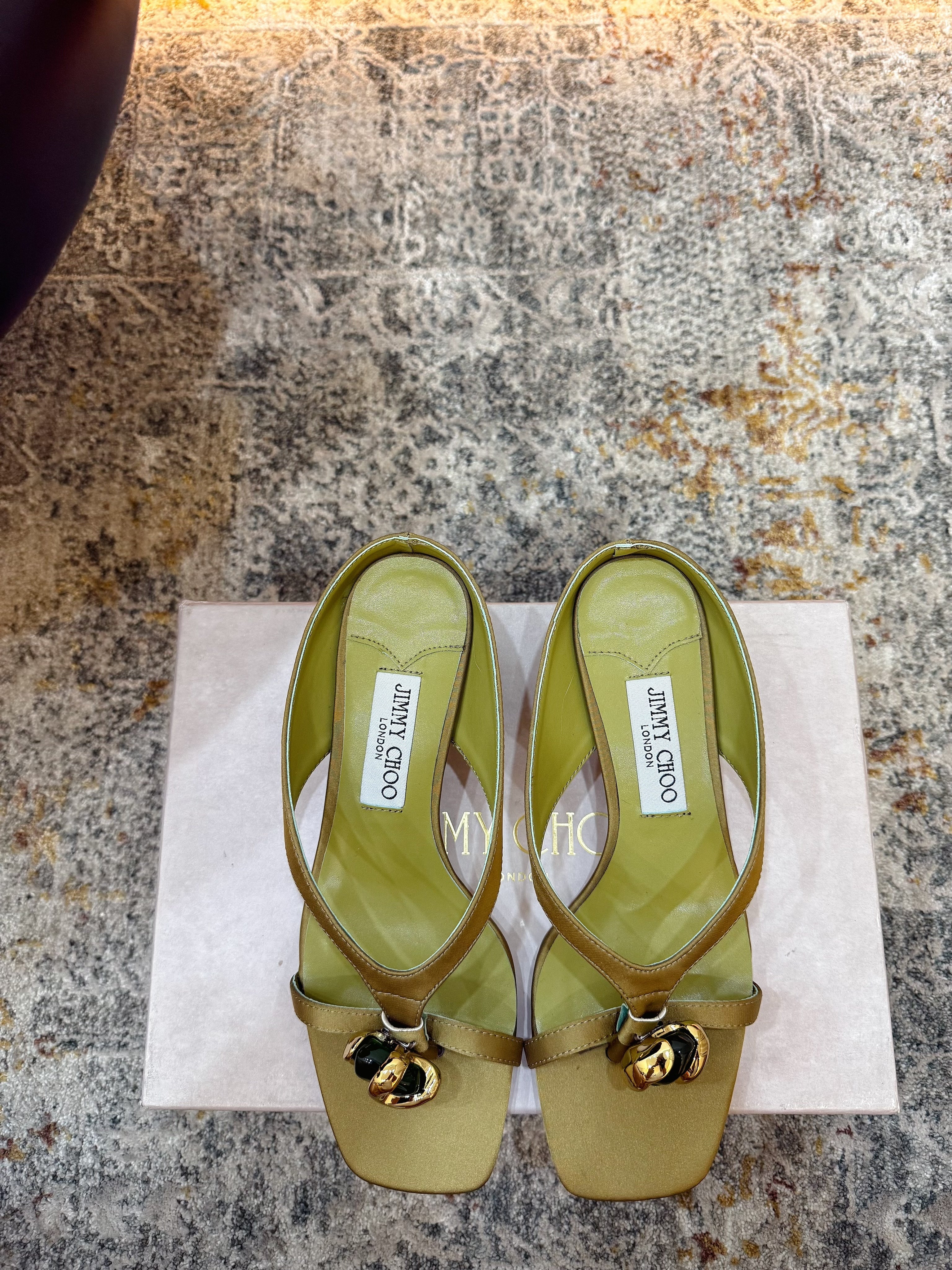 JC 26s Emani Mule 45 Sandals 4cm Olive Green Satin 996745