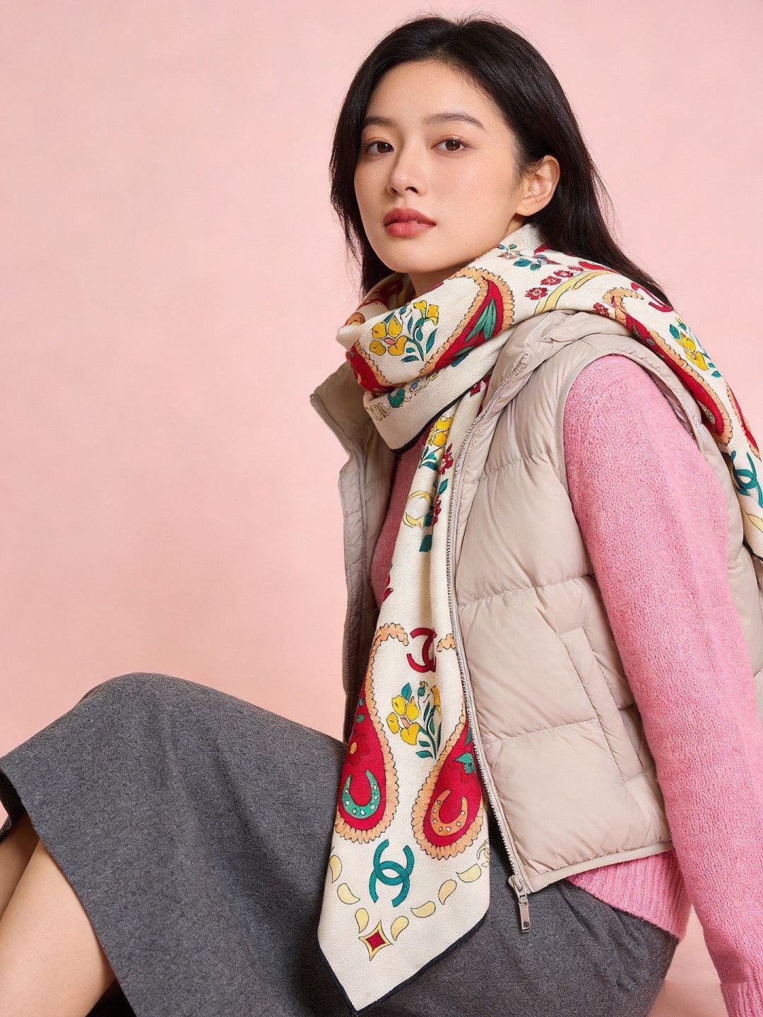Chanel 26s Scarf 140 In Cashmere Silk 306130