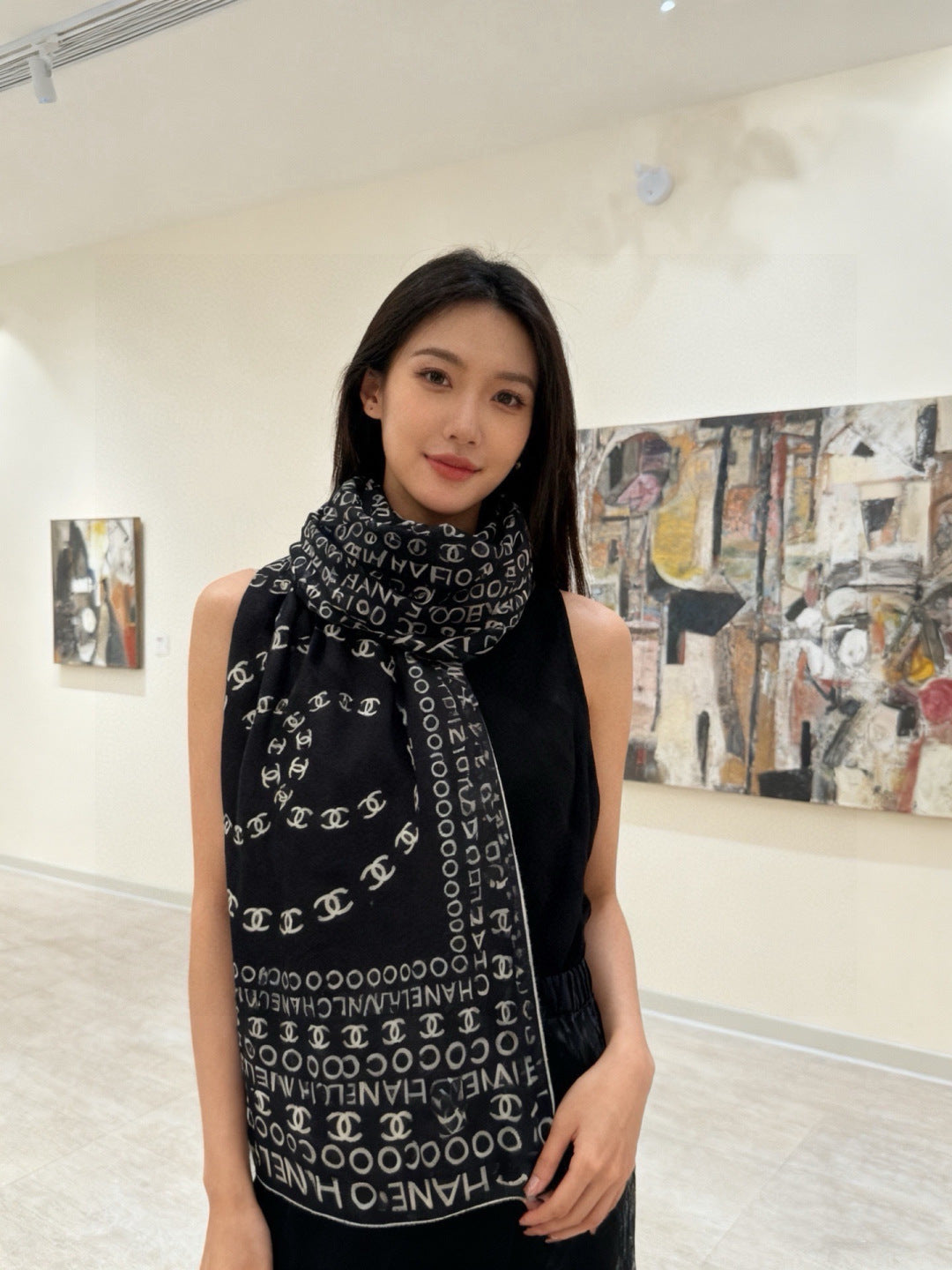 Chanel 26s Scarf 135 In Cashmere And Silk 309349