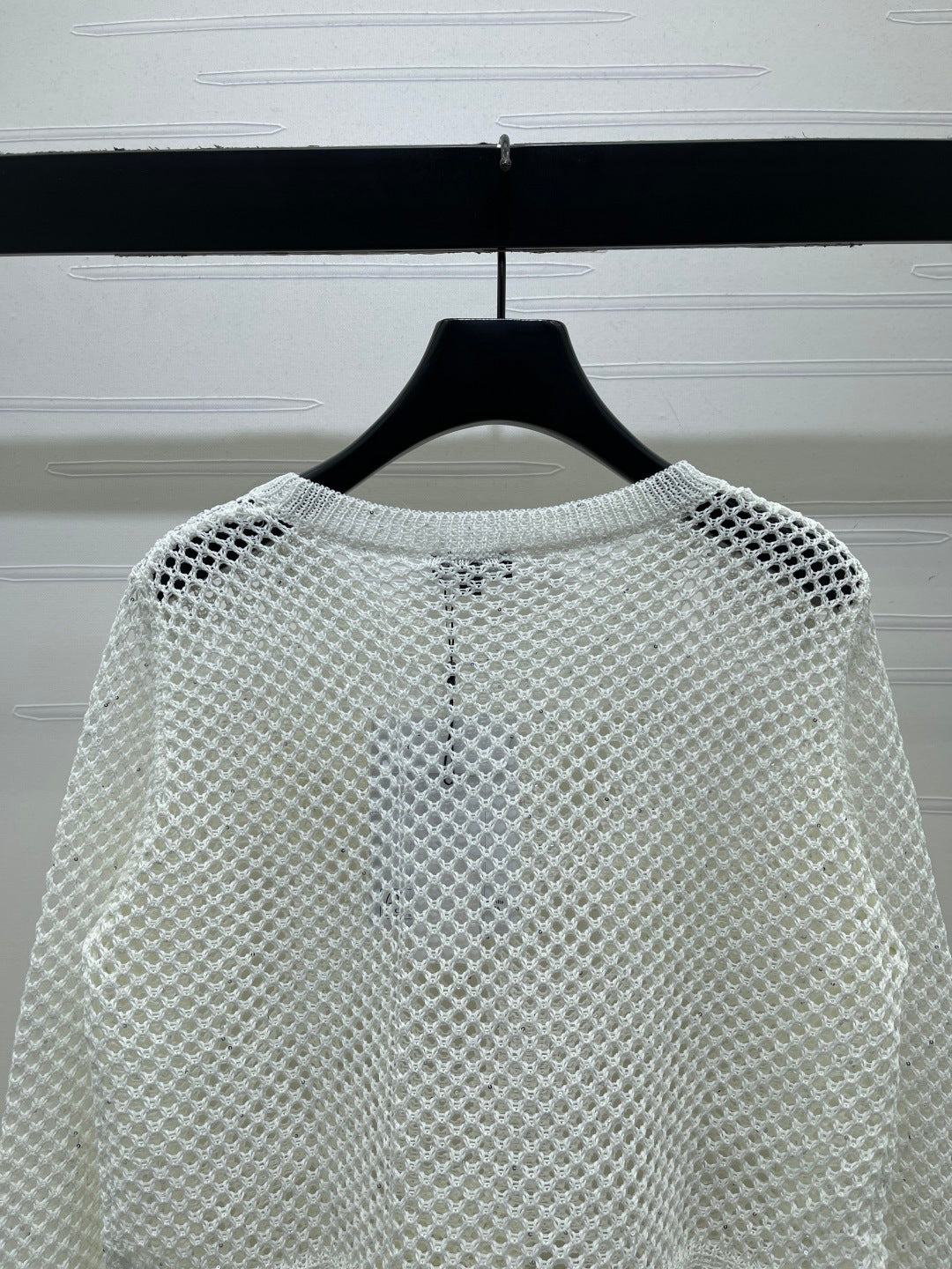 CC 26s Hollow-Out Crochet Knit Long-Sleeved Top White Wool 406545