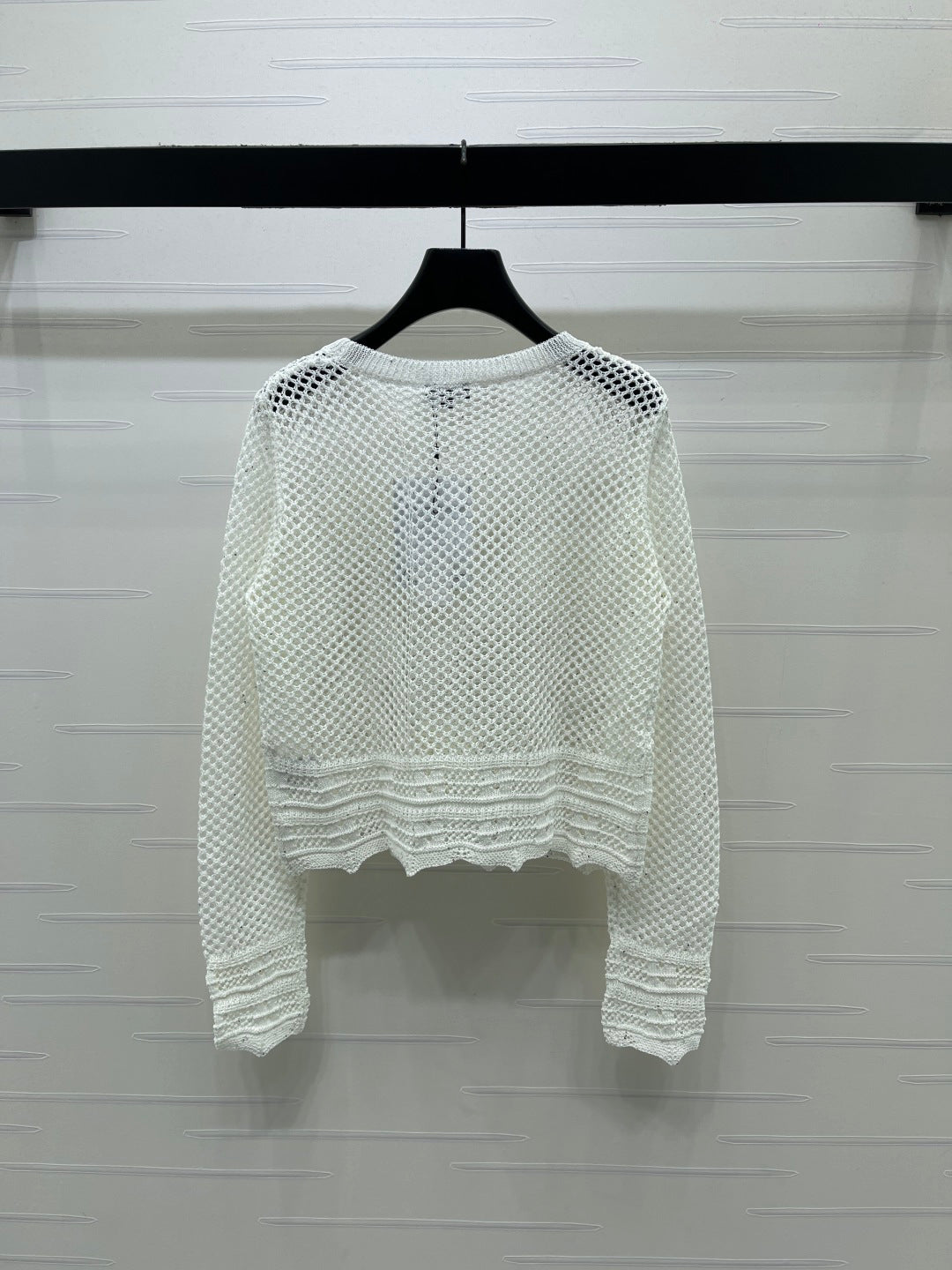 CC 26s Hollow-Out Crochet Knit Long-Sleeved Top White Wool 406545