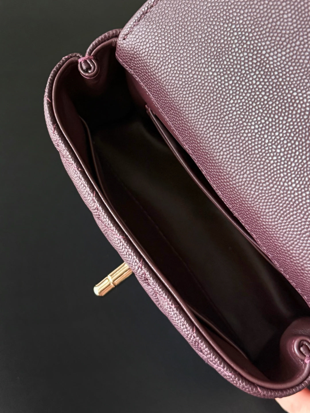 CC 26s Mini Flap Bag 14.5cm with Top Handle Deep Burgundy Caviar Leather