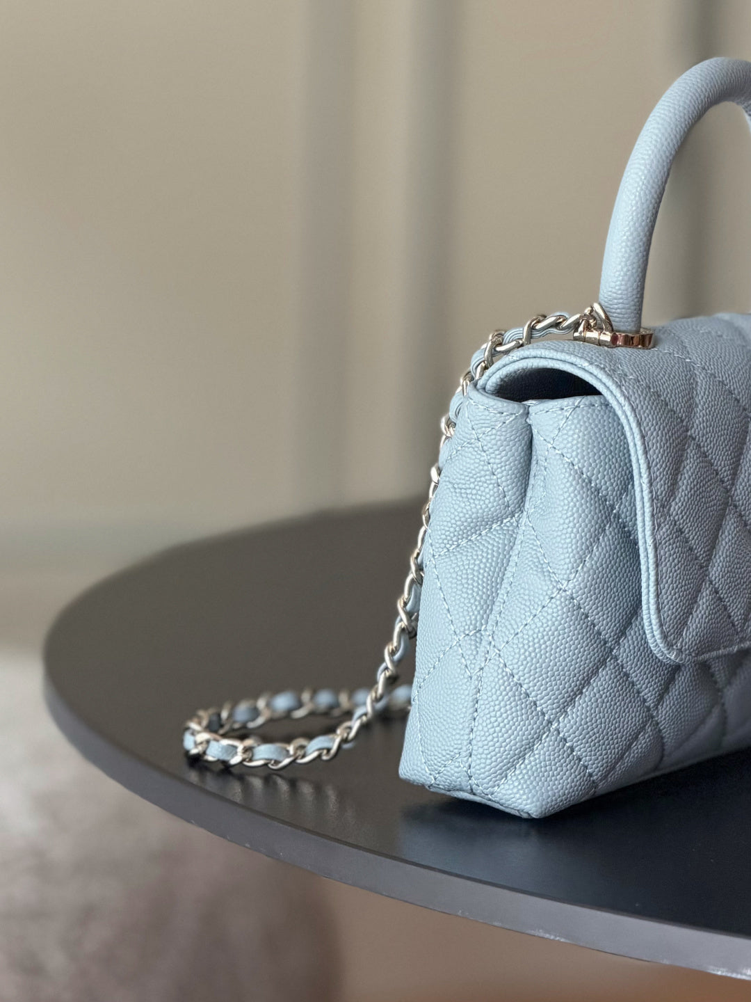 CC 26s Mini Flap Bag 14.5cm with Top Handle Light Pastel Blue Caviar Leather