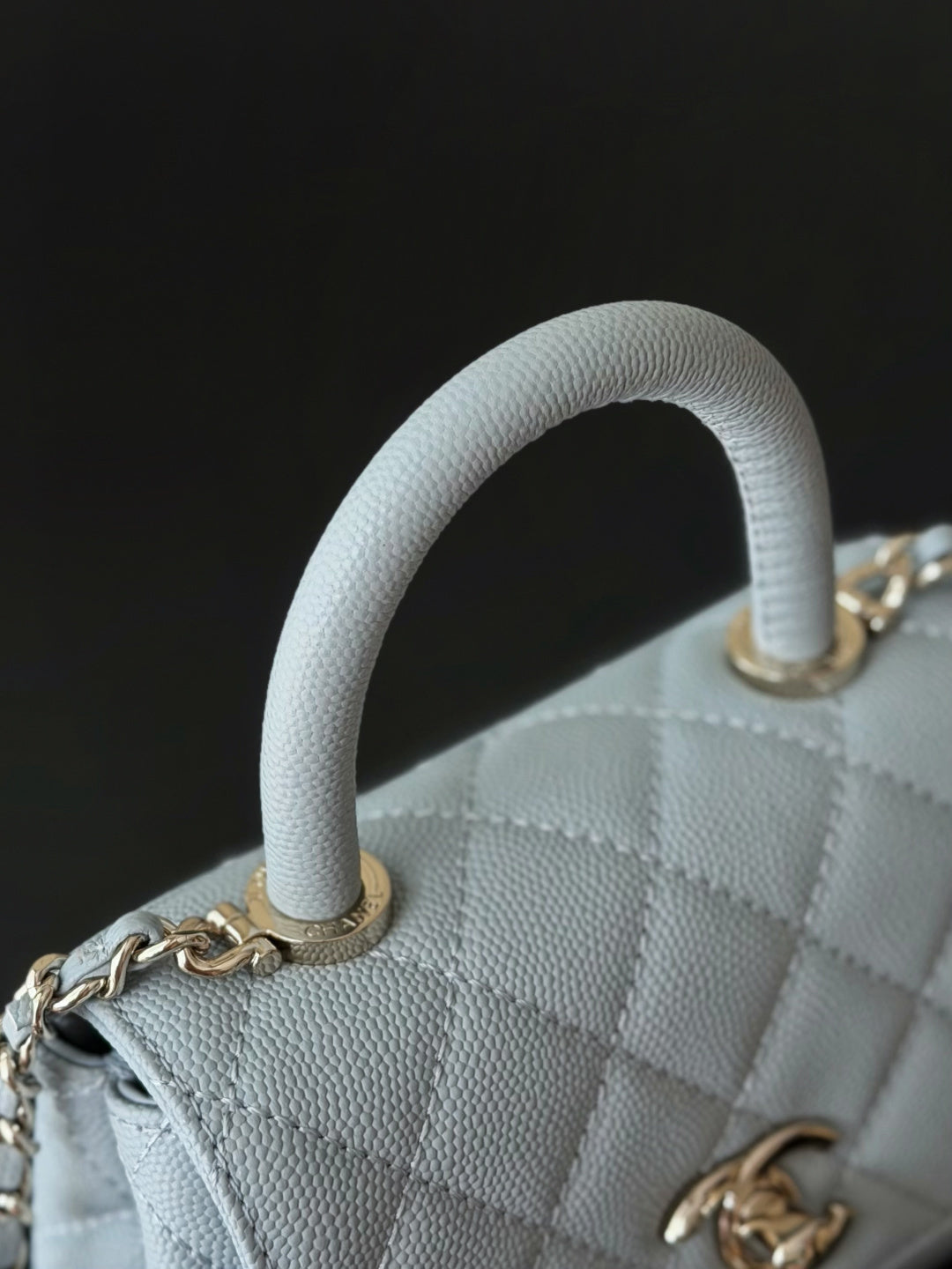CC 26s Mini Flap Bag 14.5cm with Top Handle Light Pastel Blue Caviar Leather