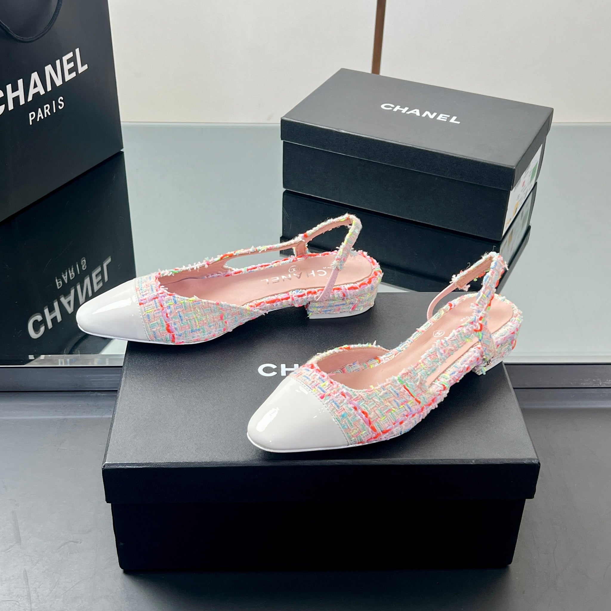 CC Slingback 2.5cm Pink Multicolor Tweed