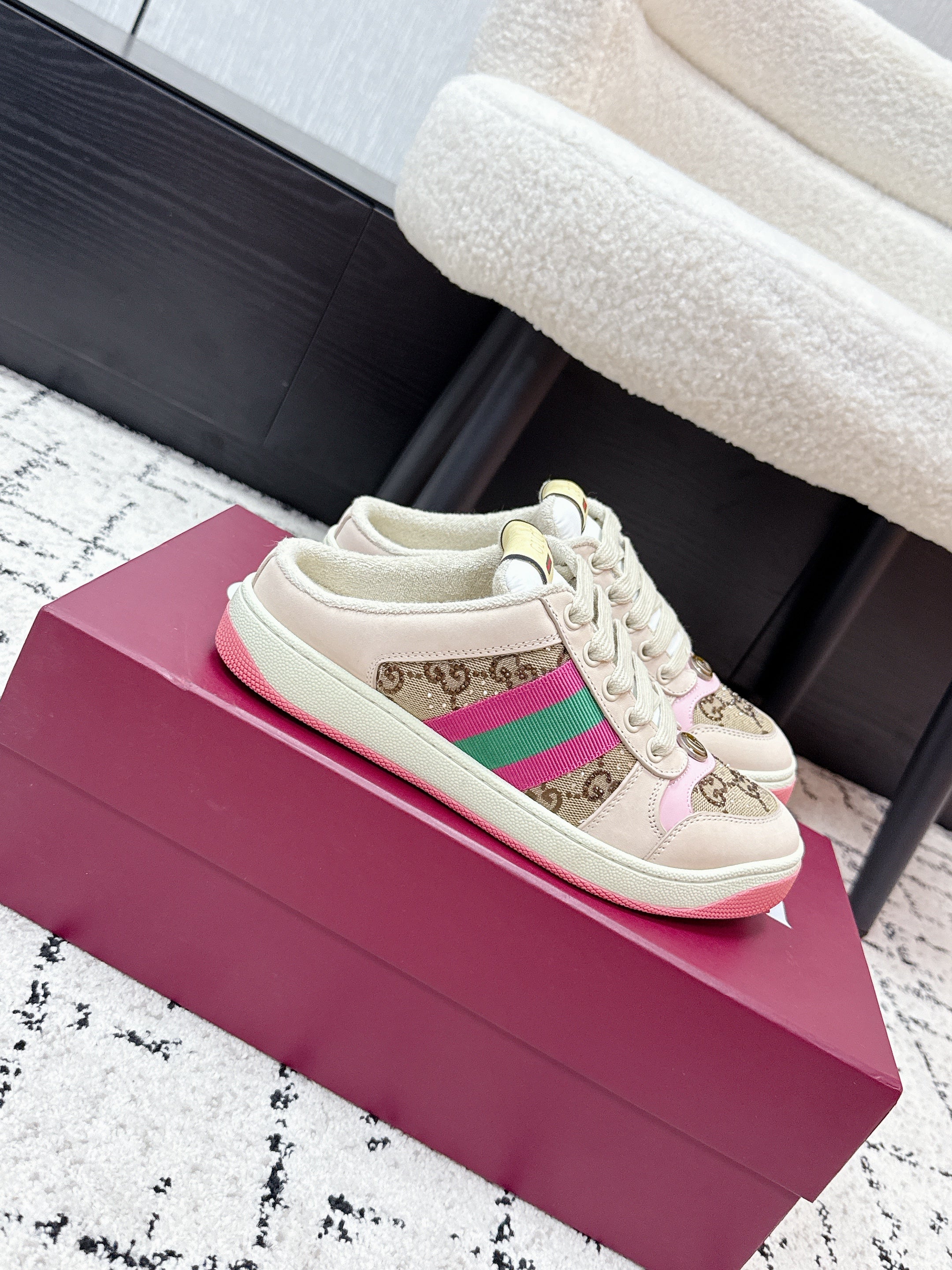 GG Screener Sneaker White Pink Mesh Leather 769553