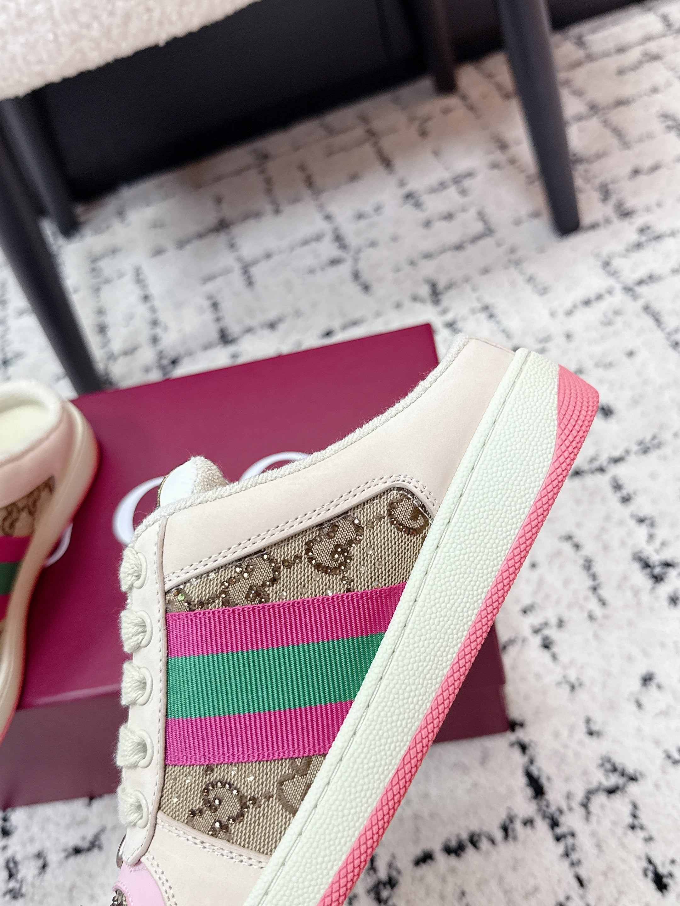 GG Screener Sneaker White Pink Mesh Leather 769553