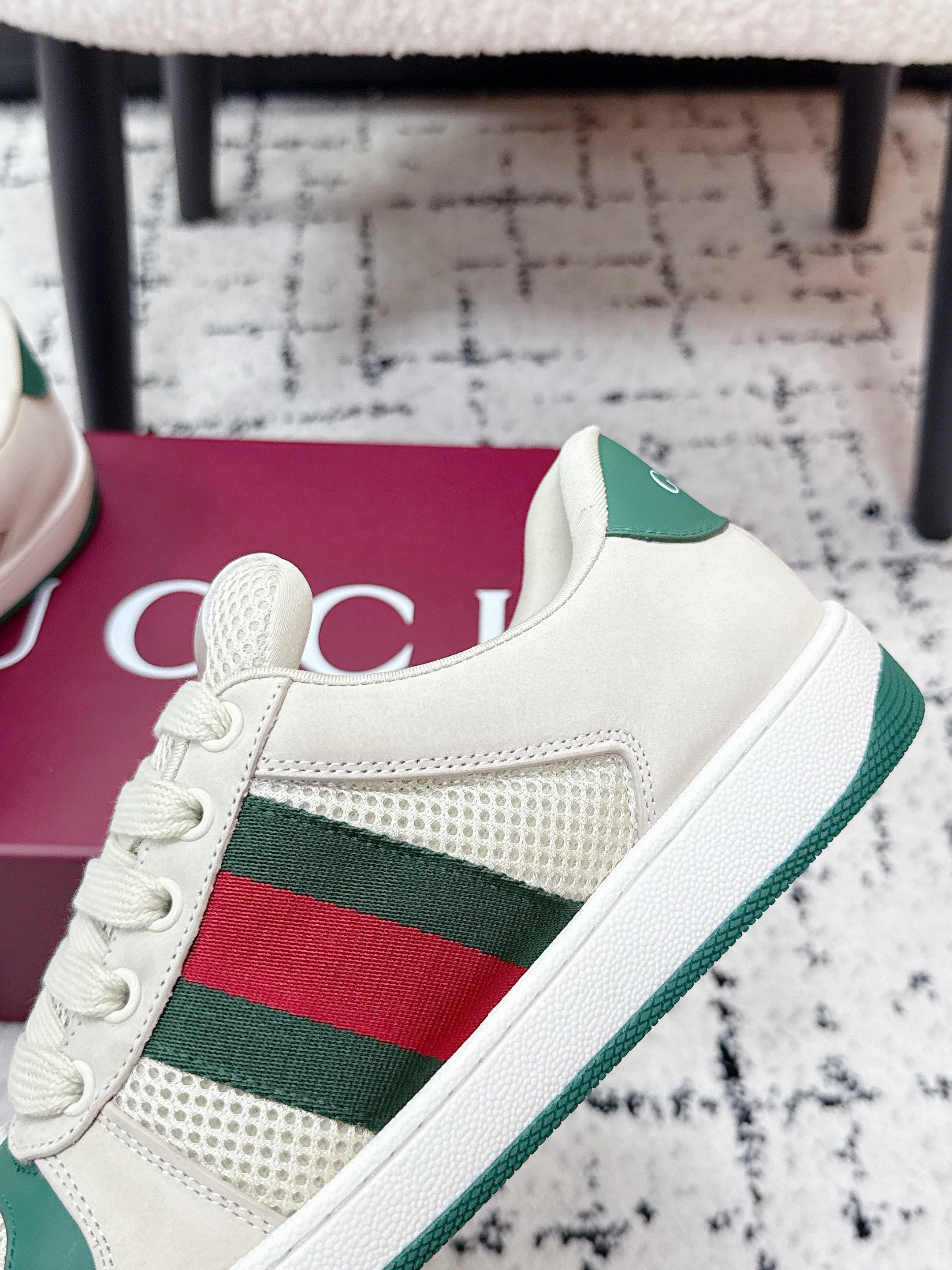 GG Screener Sneaker White Dark Green Mesh Leather 769554