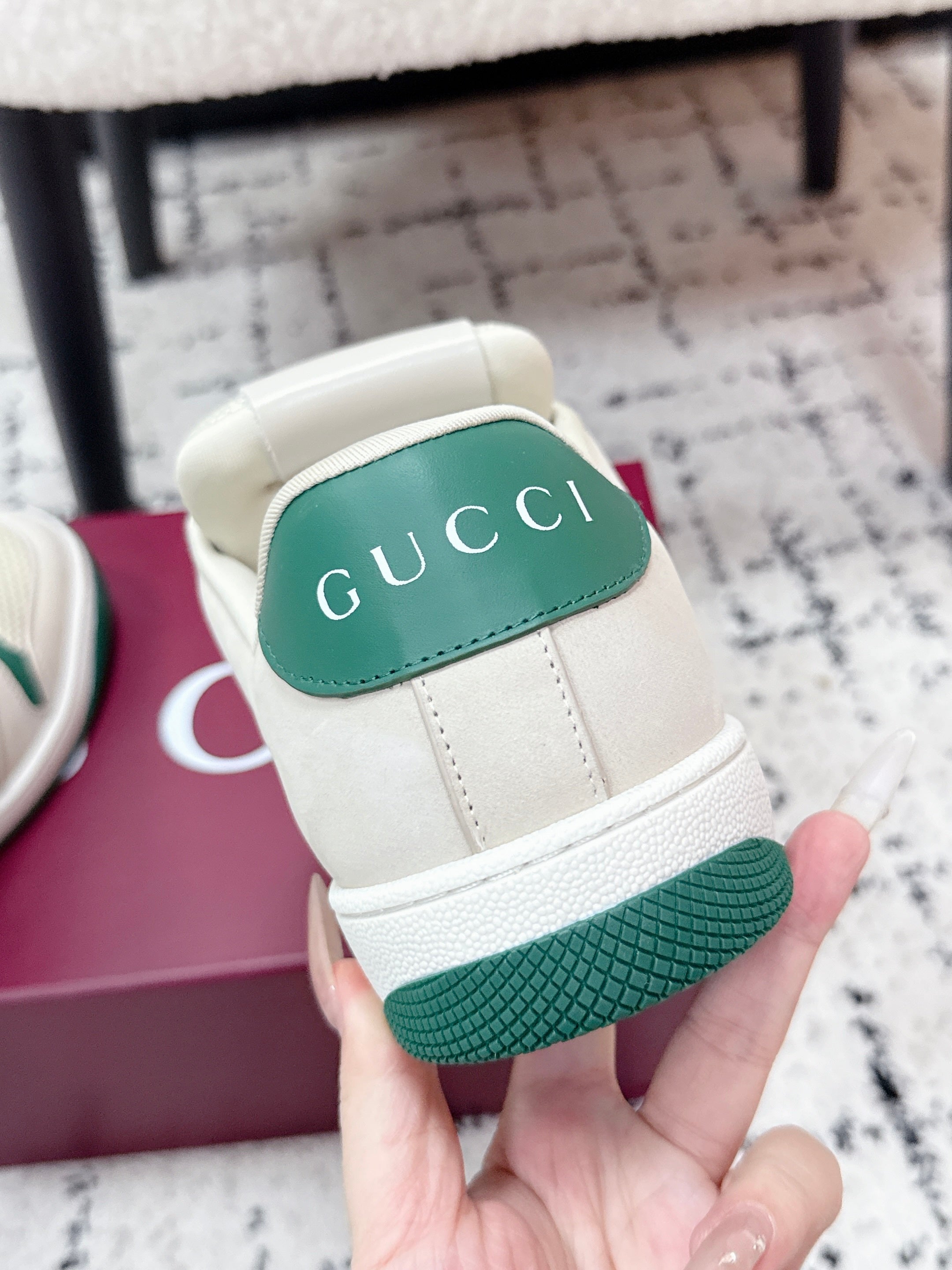 GG Screener Sneaker White Dark Green Mesh Leather 769554