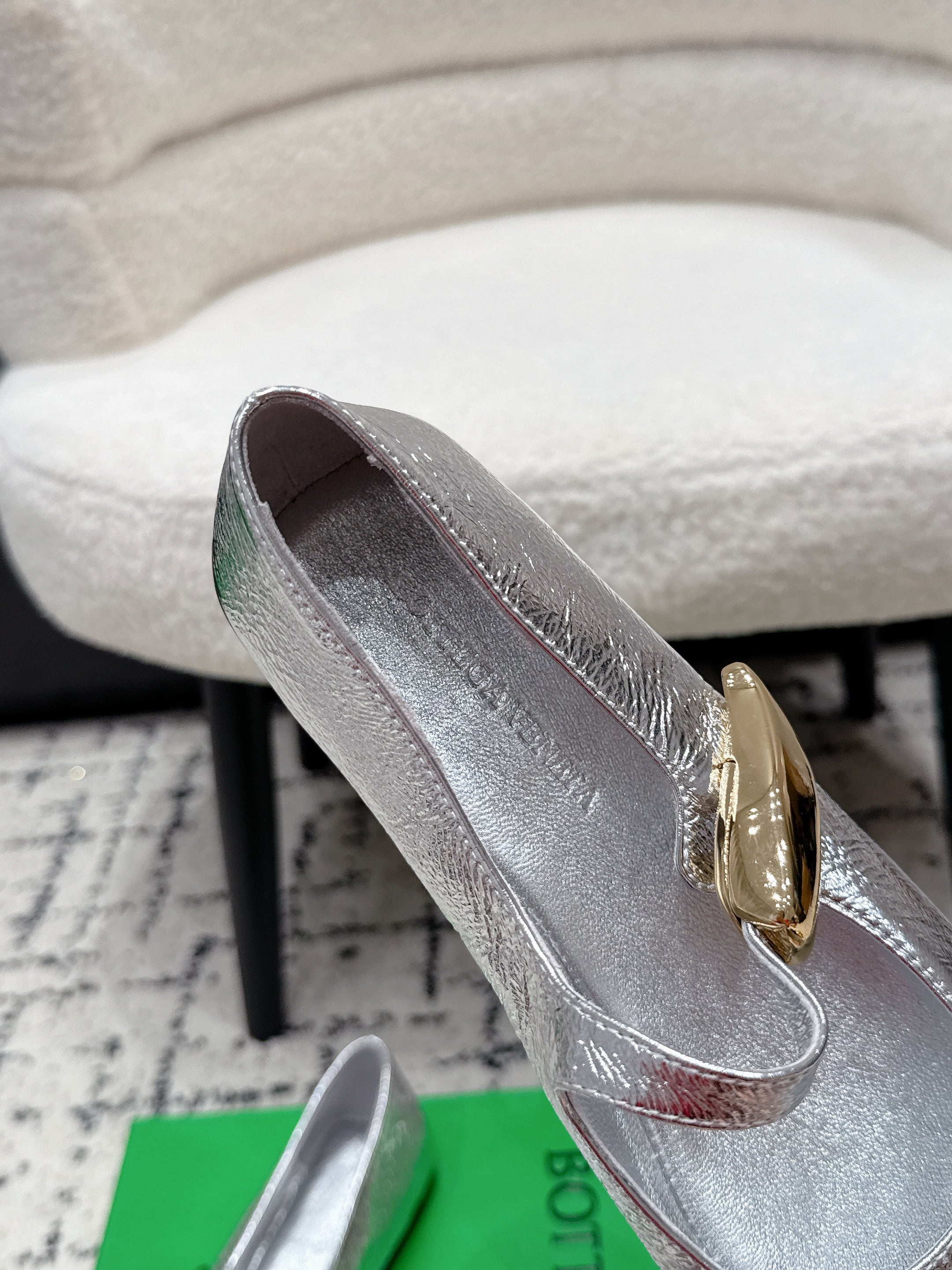 BV Charlotte Mary Jane Flat Sliver Metallic Leather 770006