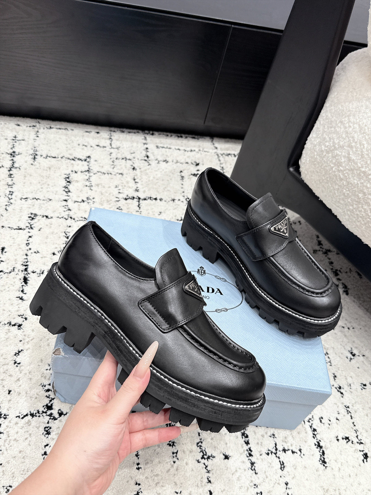 Prada 26s Chunky Loafers Black Leather 120983