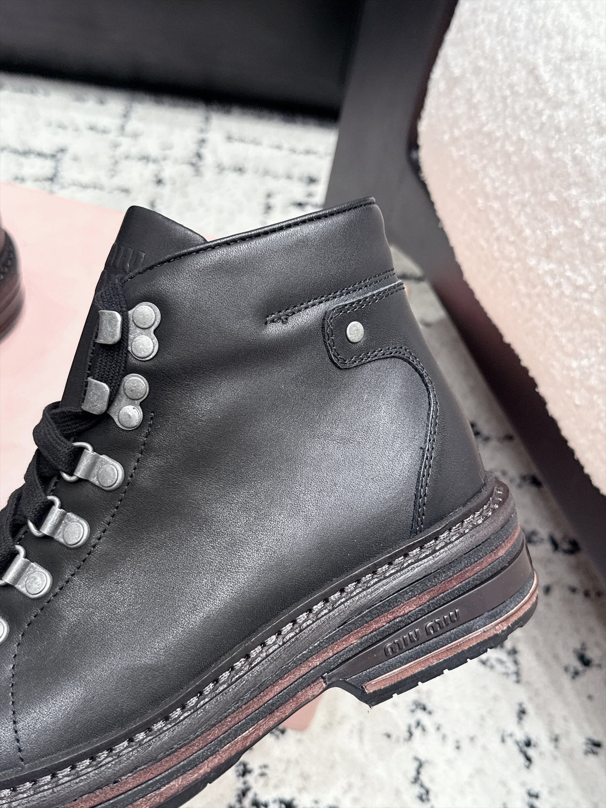 Miu Miu 26s Lace-up Boots Black Leather 139179