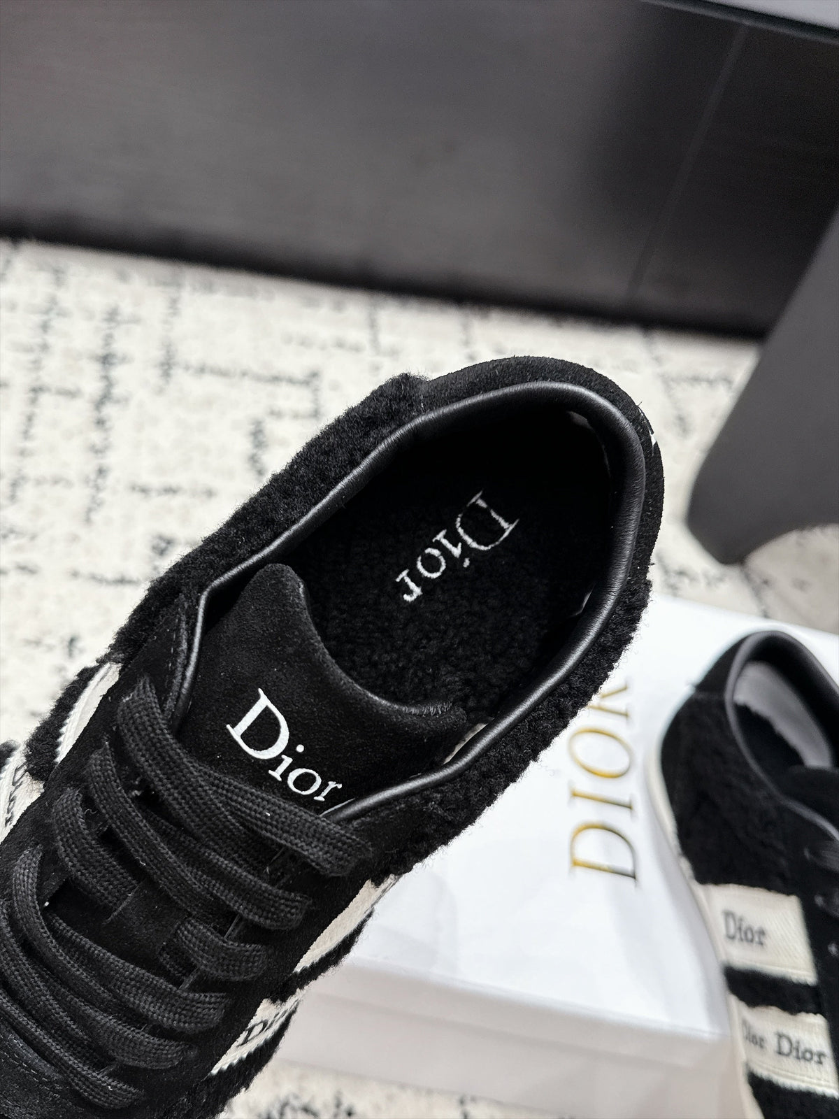 Dior 2026 Ribbon Sneakers Black Shearling 196776