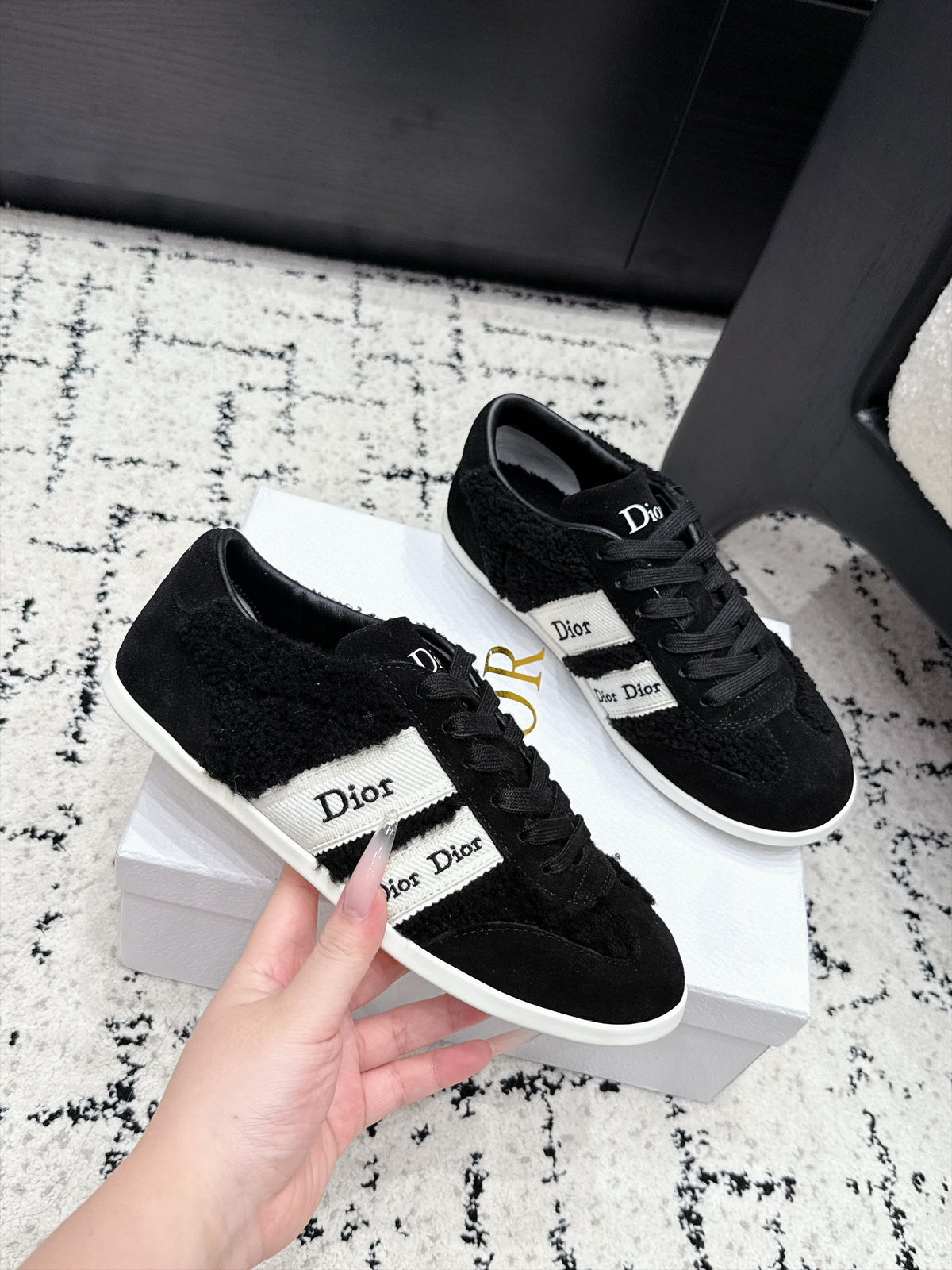 Dior 2026 Ribbon Sneakers Black Shearling 196776