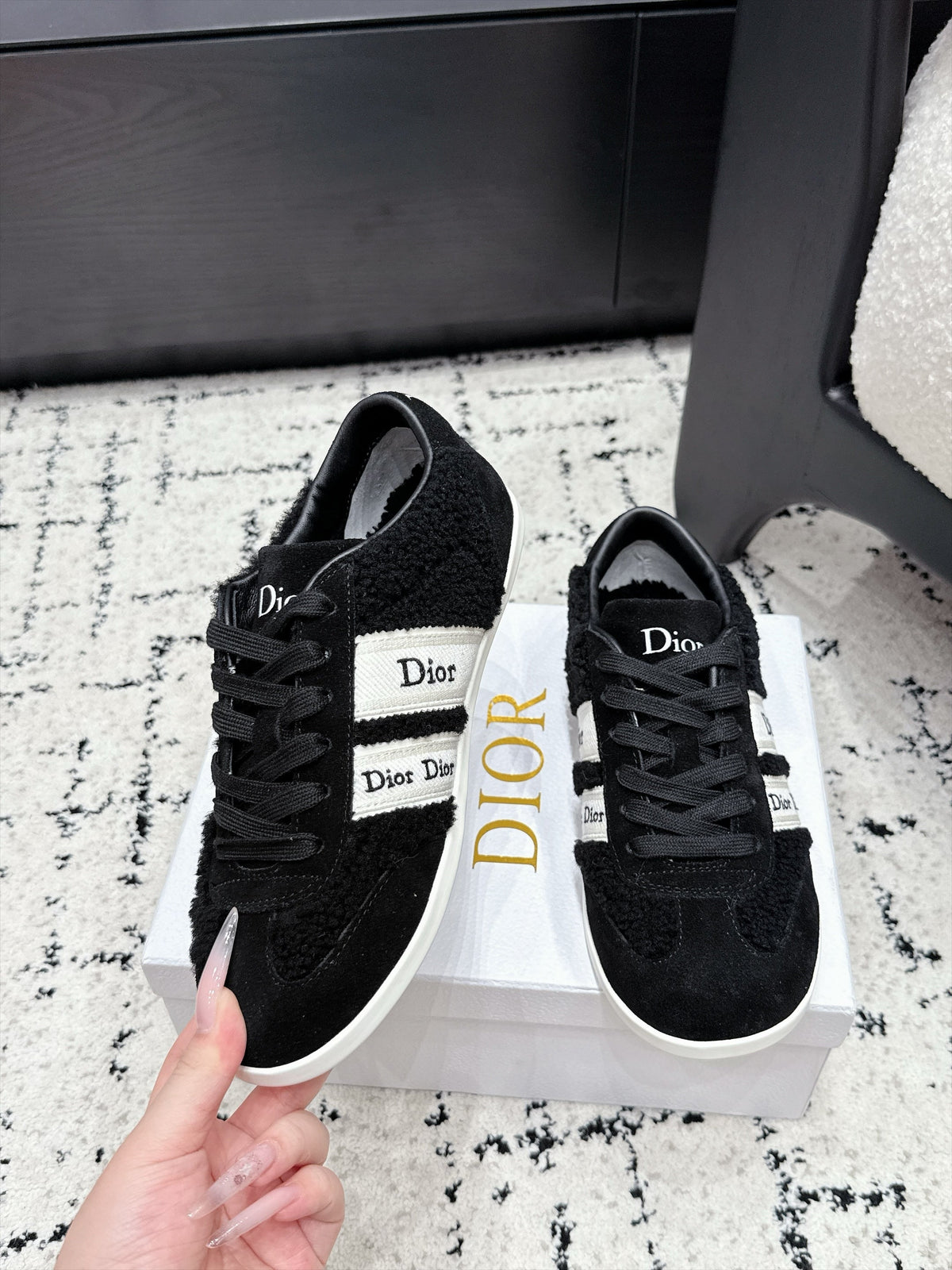 Dior 2026 Ribbon Sneakers Black Shearling 196776