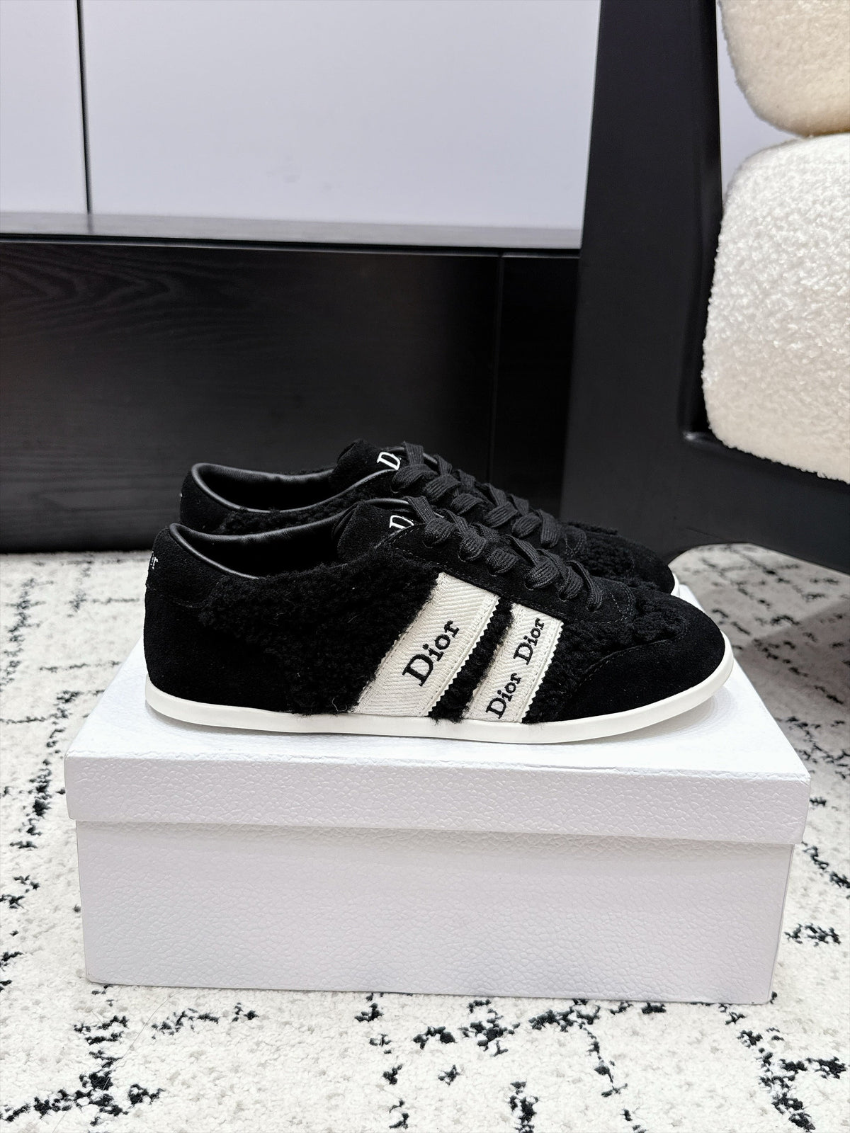 Dior 2026 Ribbon Sneakers Black Shearling 196776