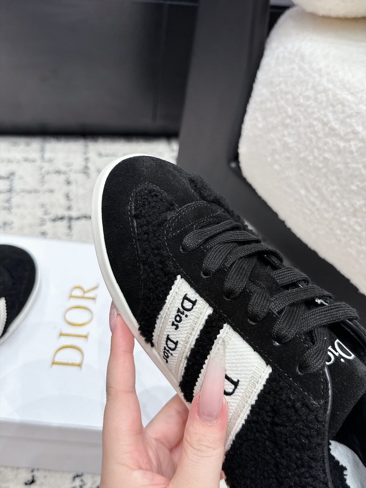 Dior 2026 Ribbon Sneakers Black Shearling 196776