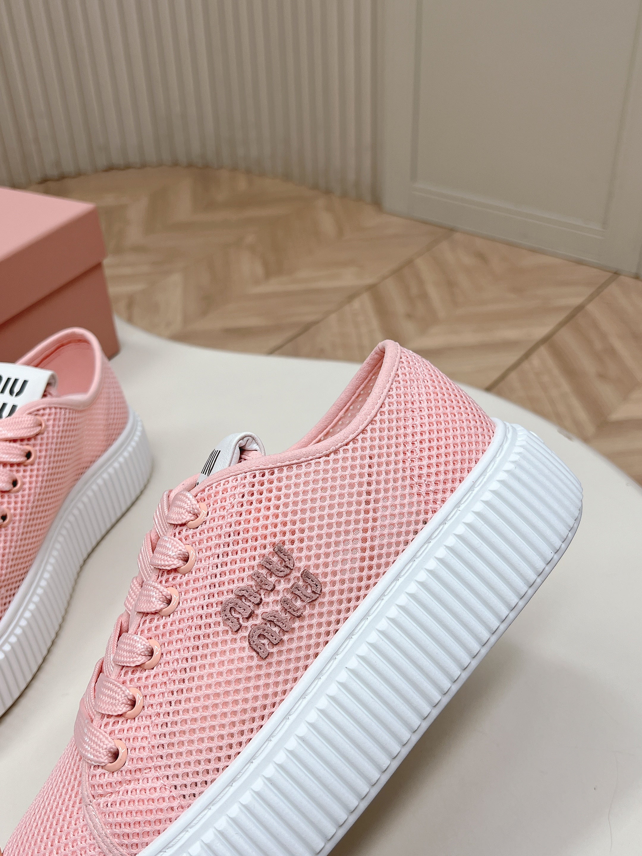 Miu Platform Sneakers Light Pink Mesh 798604
