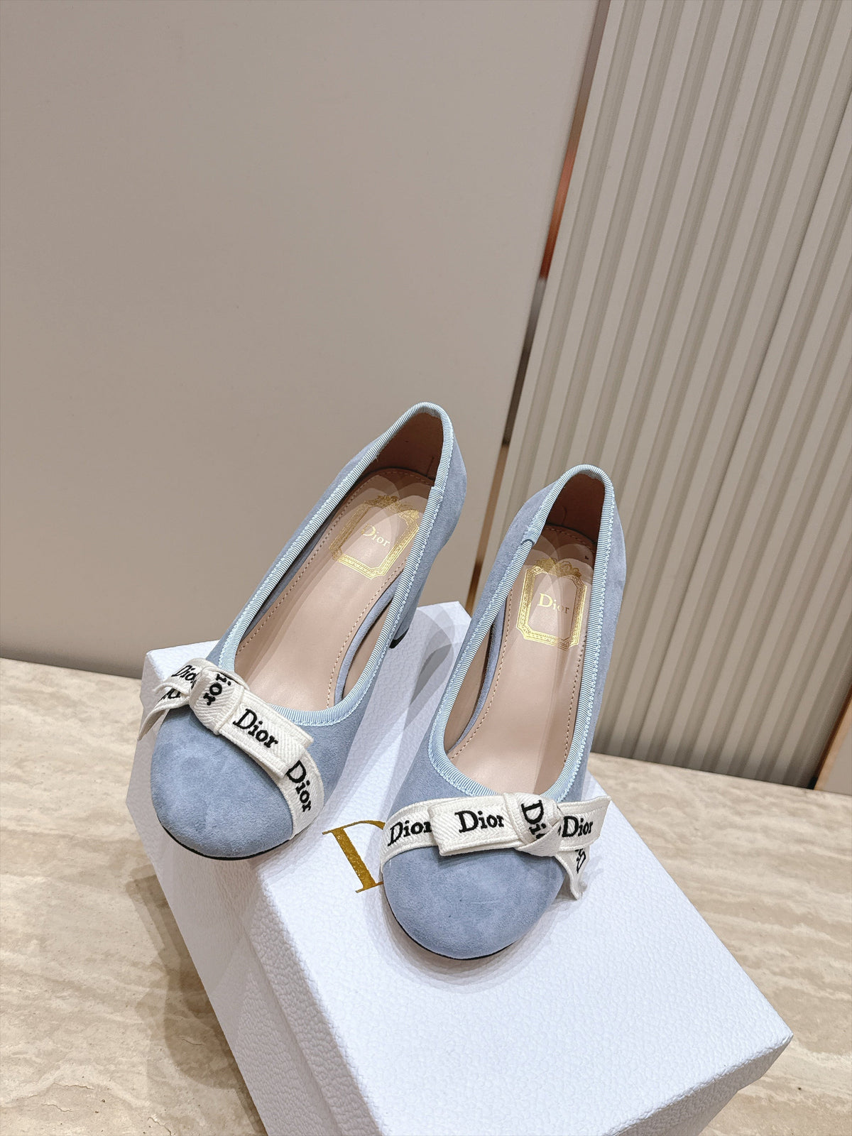 CD 26s Block Heel Pumps 7cm Denim Blue Suede 121653
