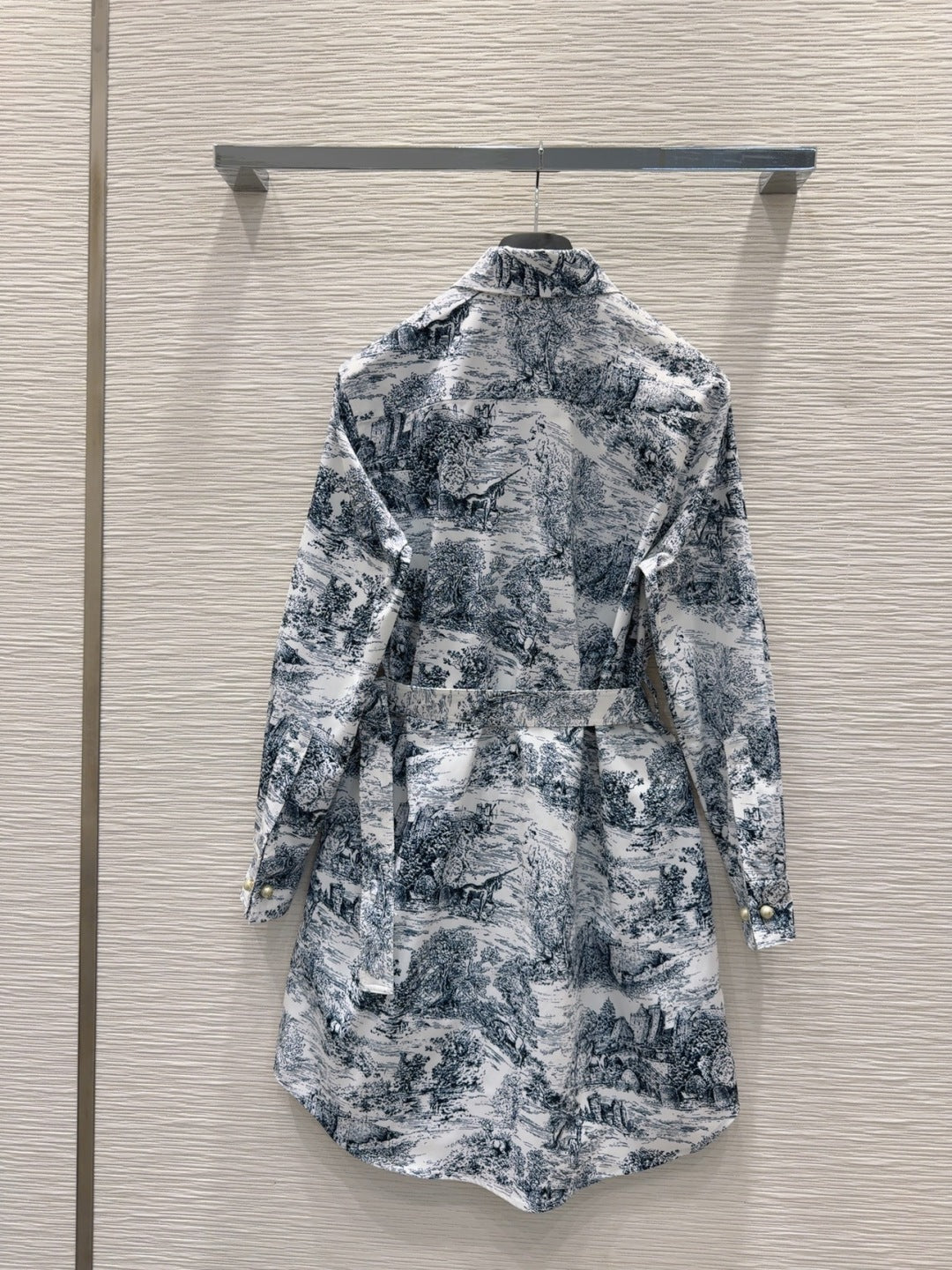 CD 2025 Toile de Jouy Dress White Navy Blue Polyester