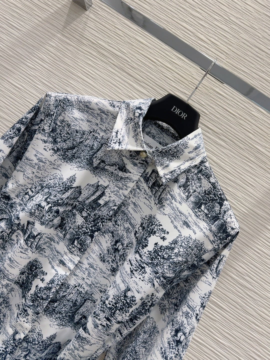 CD 2025 Toile de Jouy Dress White Navy Blue Polyester