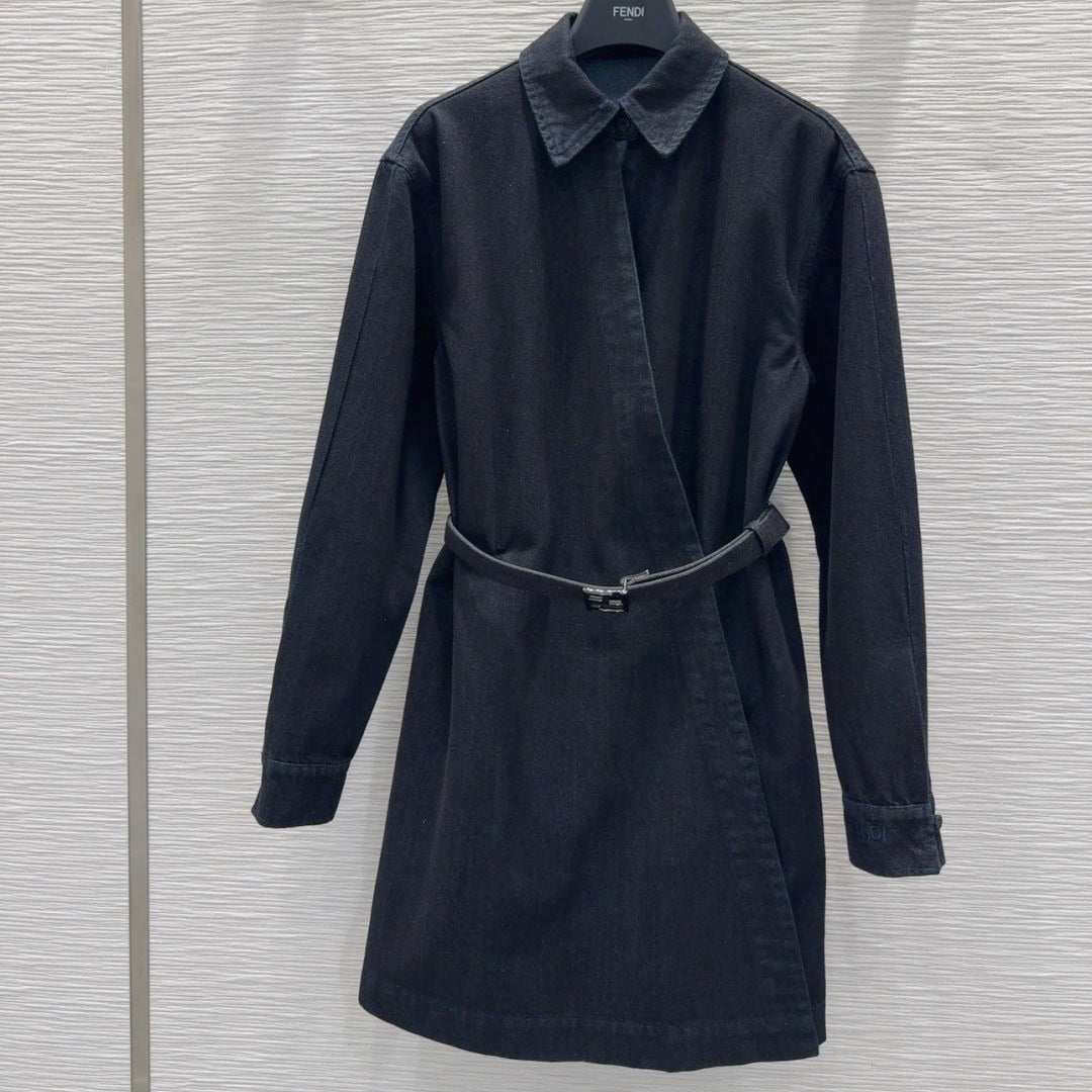 Fendi 25 Shirt Dress Navy Blue Denim 0024
