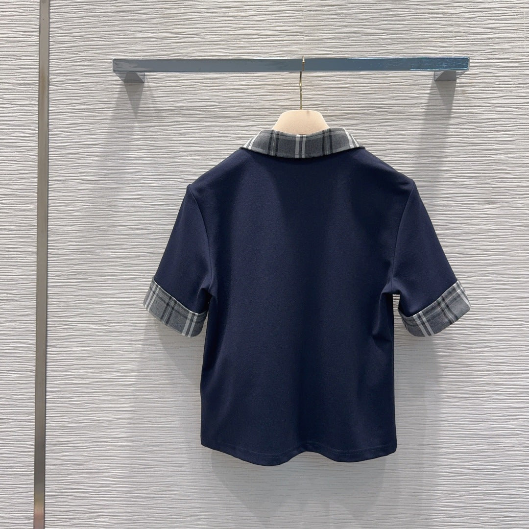Miu SS26 Set Polo Shirt Pleated Skirt Navy Blue Polyester Cotton 351275