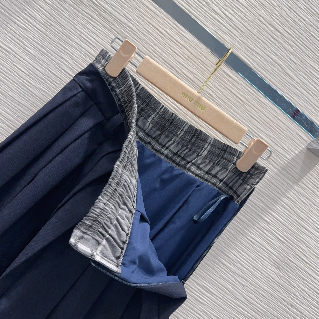 Miu SS26 Set Polo Shirt Pleated Skirt Navy Blue Polyester Cotton 351275