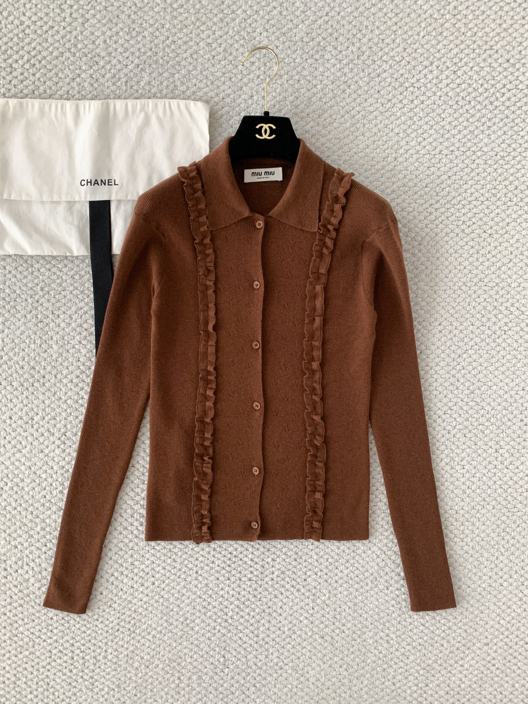 Miu 26s Cardigan Brown Cashmere Silk 380641