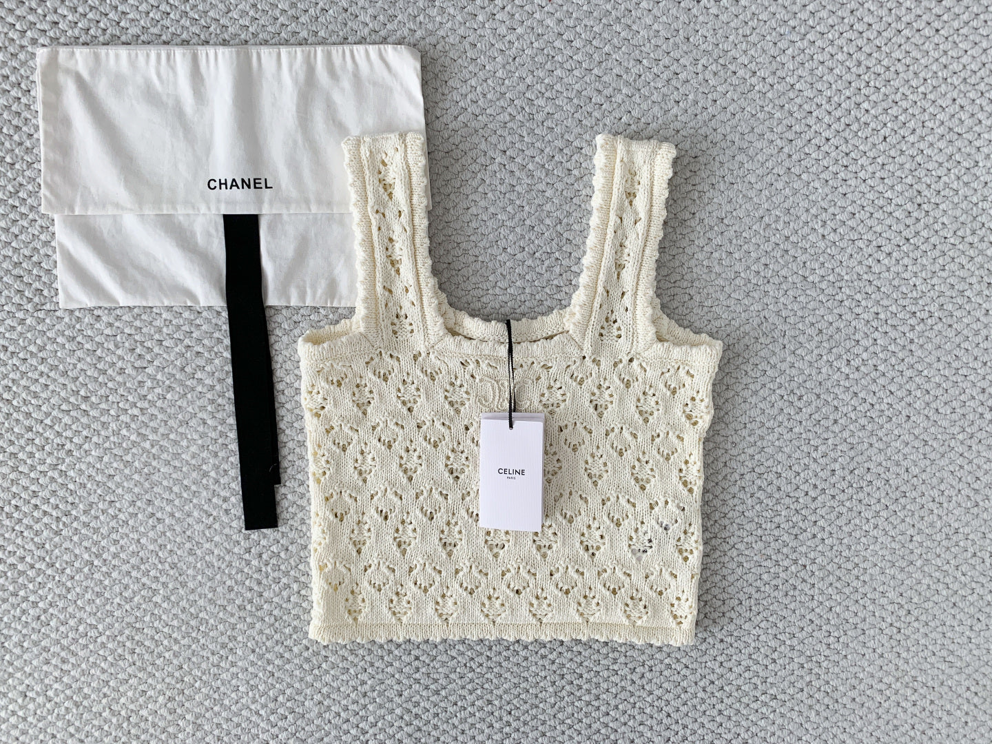 Celine Camisole Vest Cream Cotton Pointelle 380648