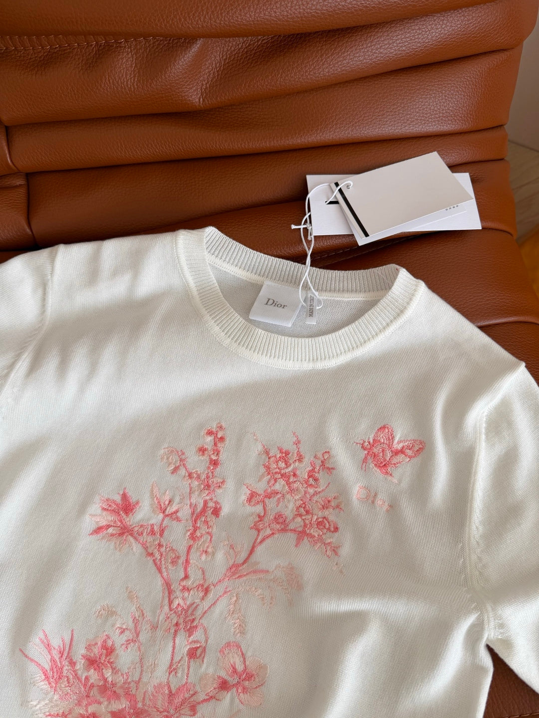 CD Short-Sleeved Embroidered Sweater White Pink Cotton 371637