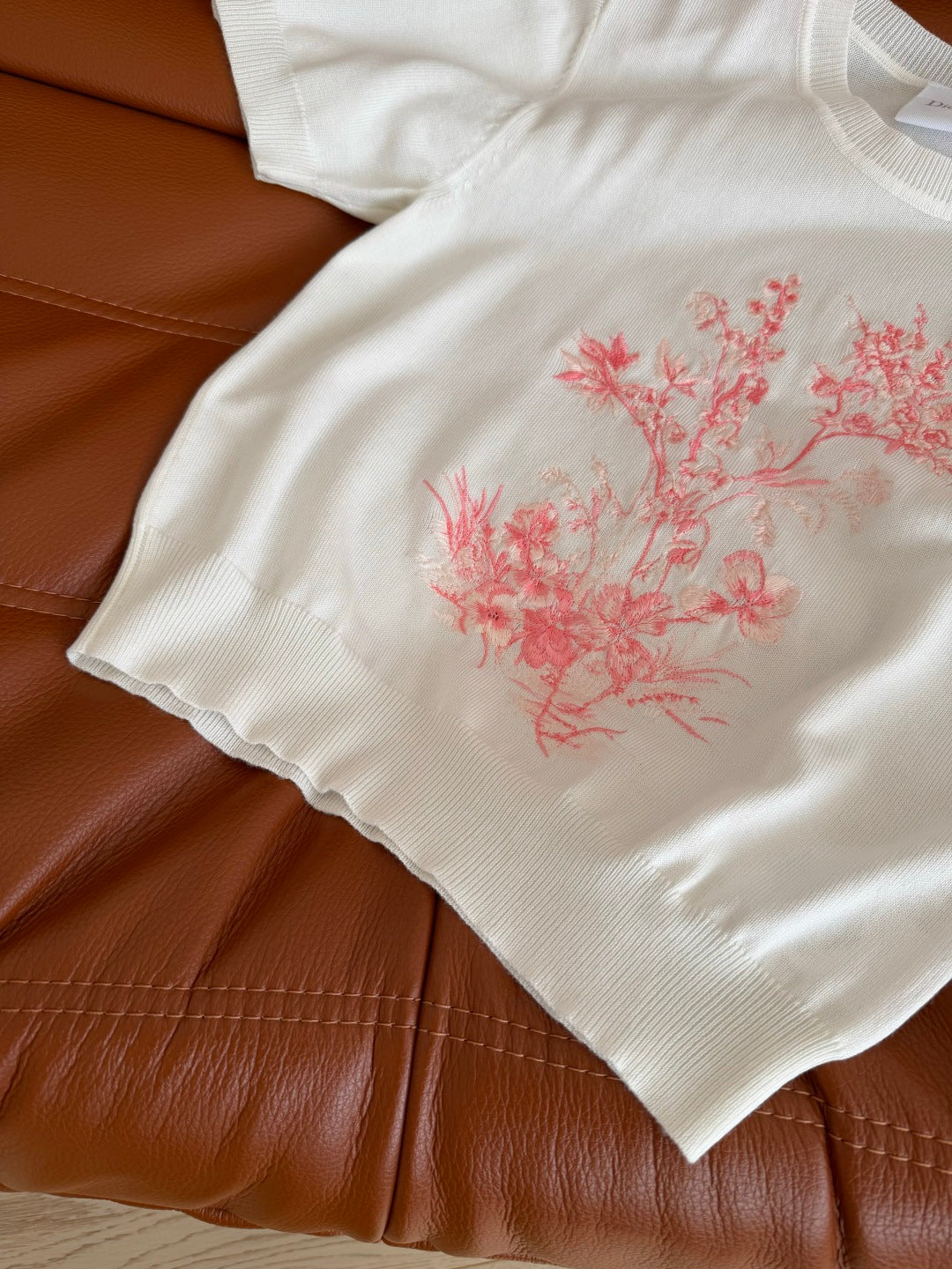 CD Short-Sleeved Embroidered Sweater White Pink Cotton 371637