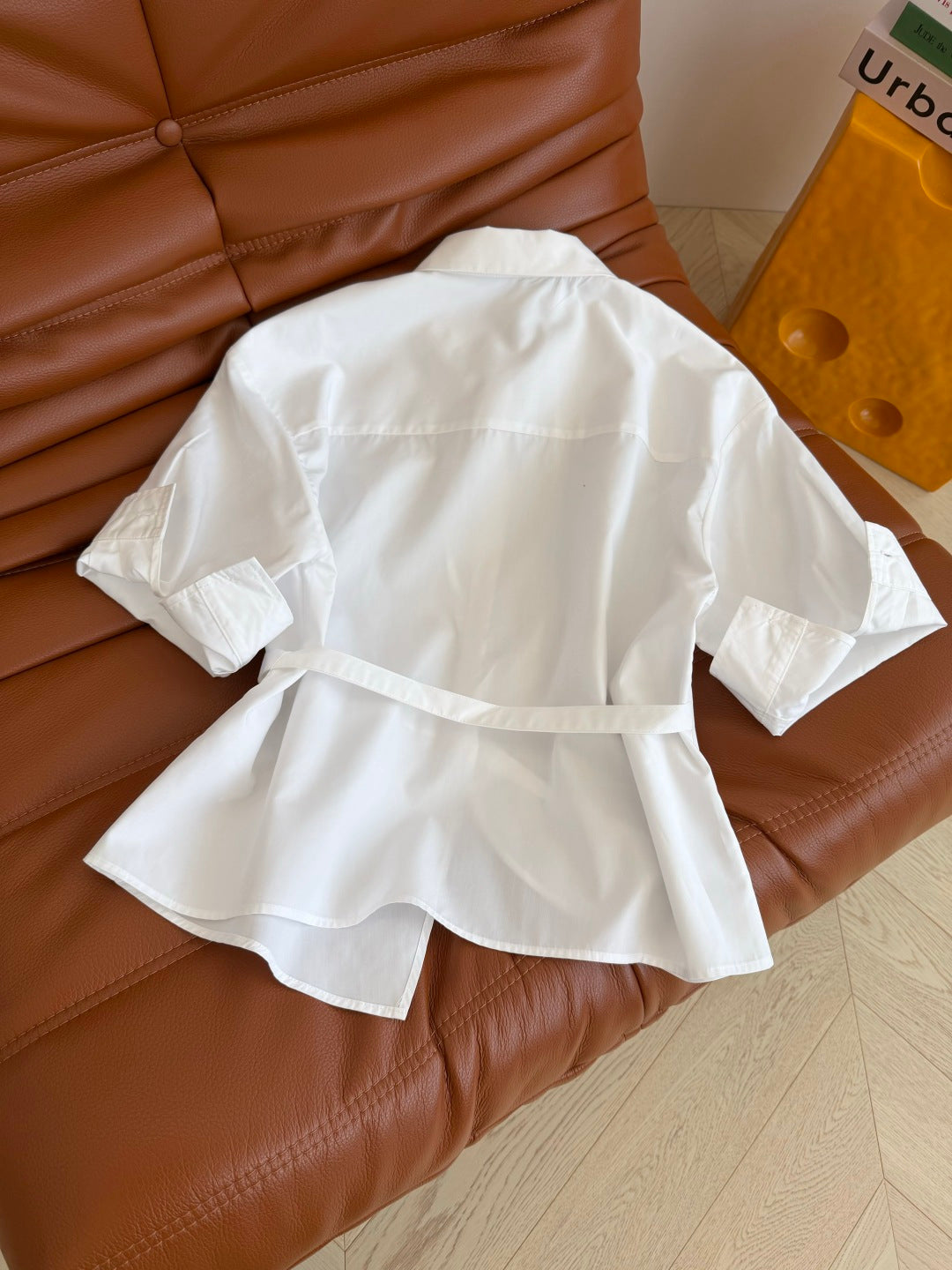 CC 26s Button-Down Waist Shirt White Cotton 384872