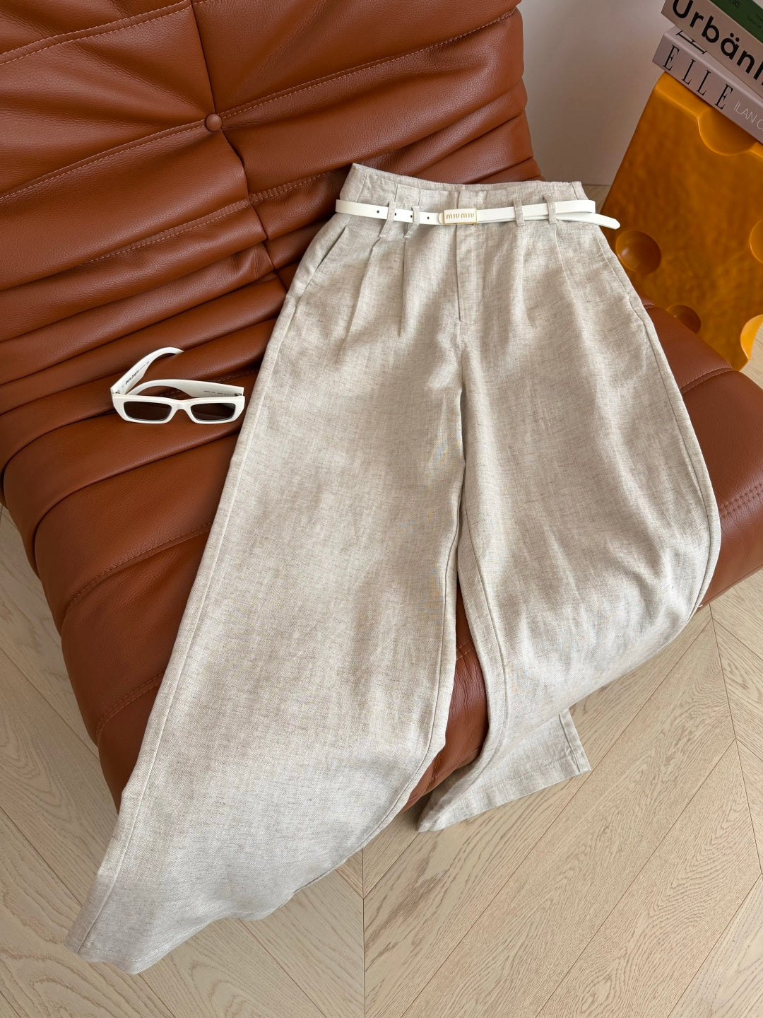 Miu 26s Pant With Belt Linen 396126