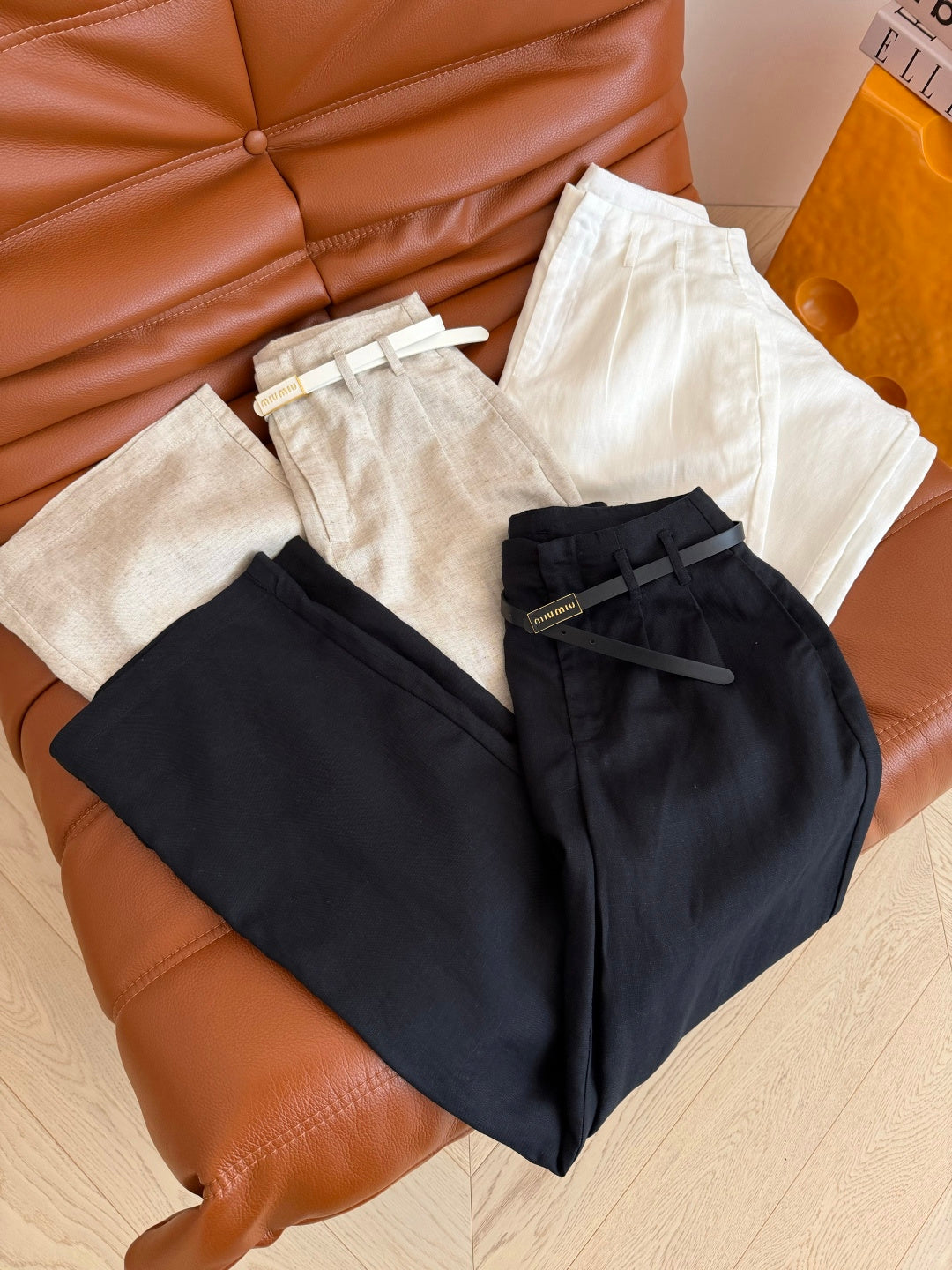 Miu 26s Pant With Belt Linen 396126