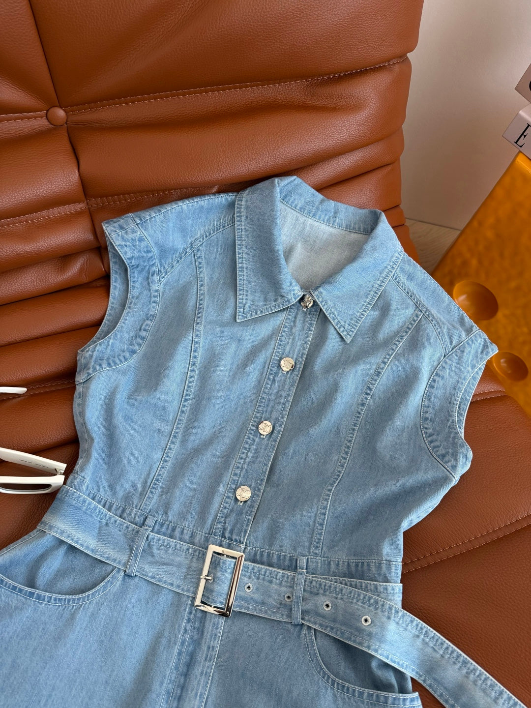 Celine 26s Light Blue Washed Denim Dress 398137