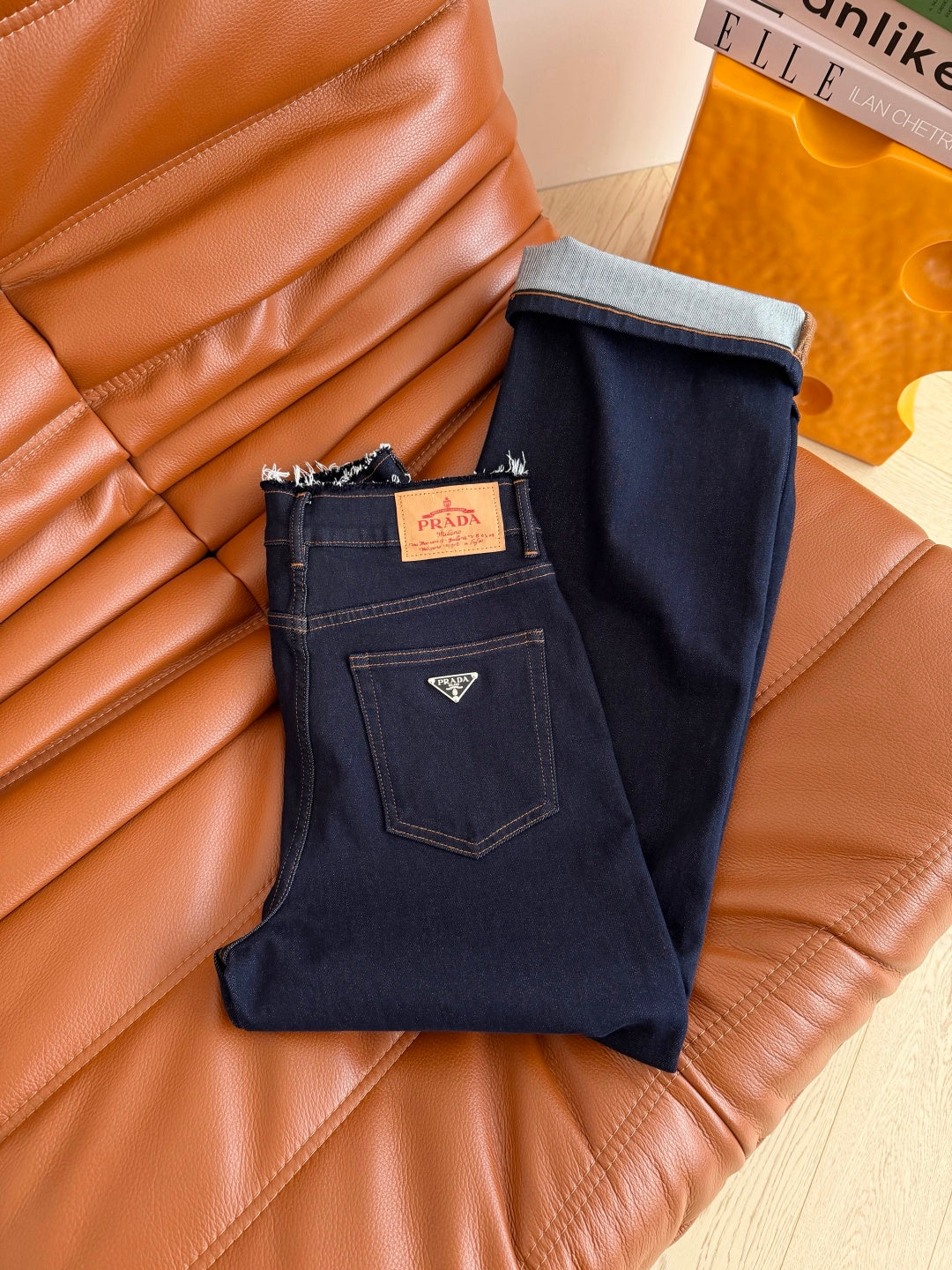 Prada 26s Straight Leg Jeans Dark Blue Denim 420966
