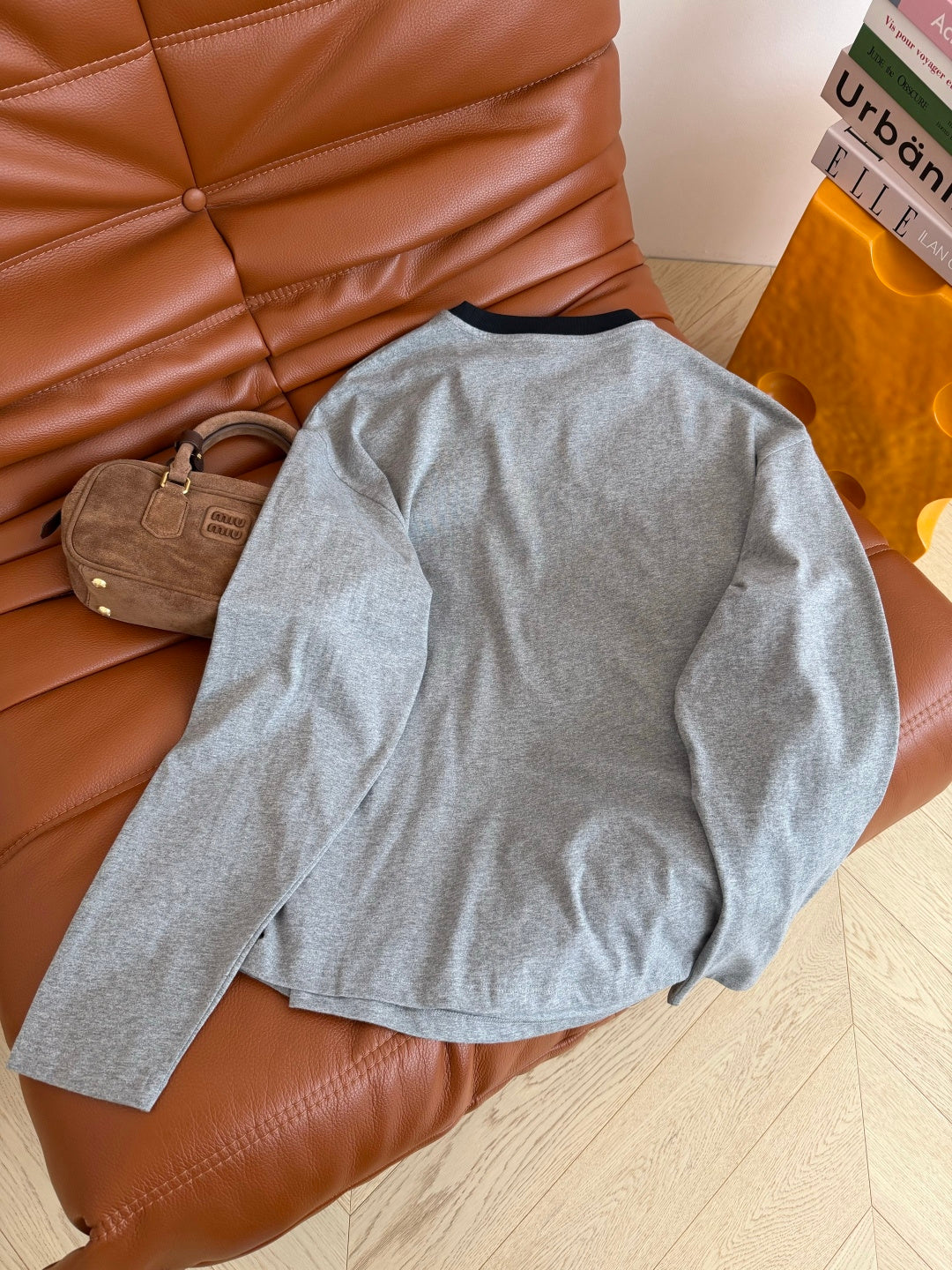 Miu 26s Long-Sleeved T-Shirt Grey Cotton 424307