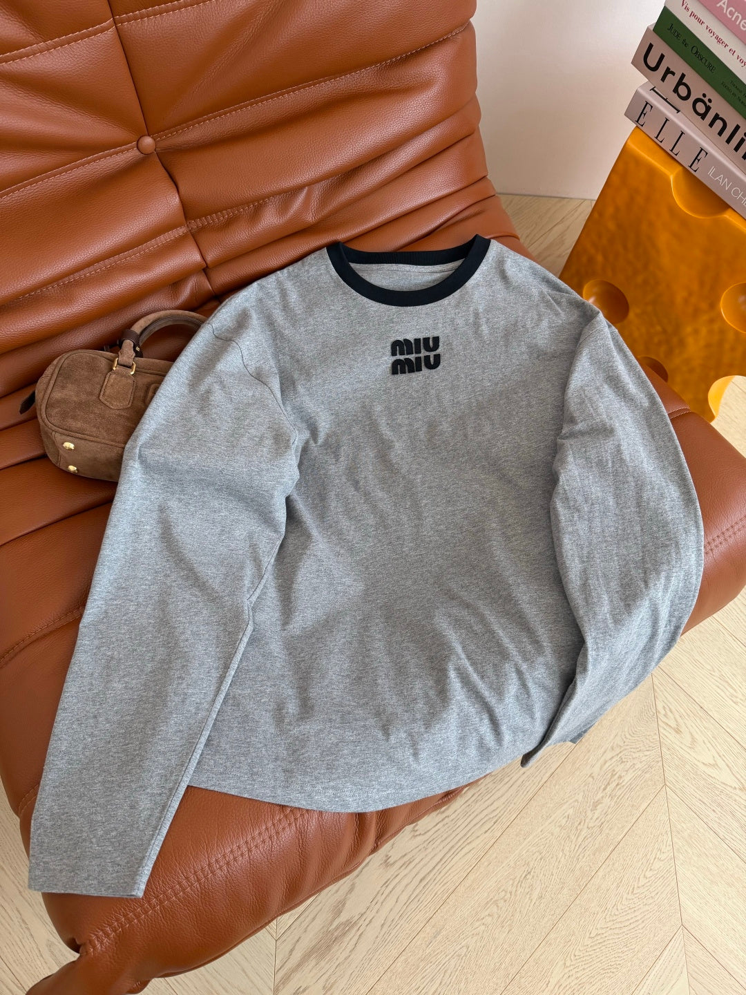 Miu 26s Long-Sleeved T-Shirt Grey Cotton 424307