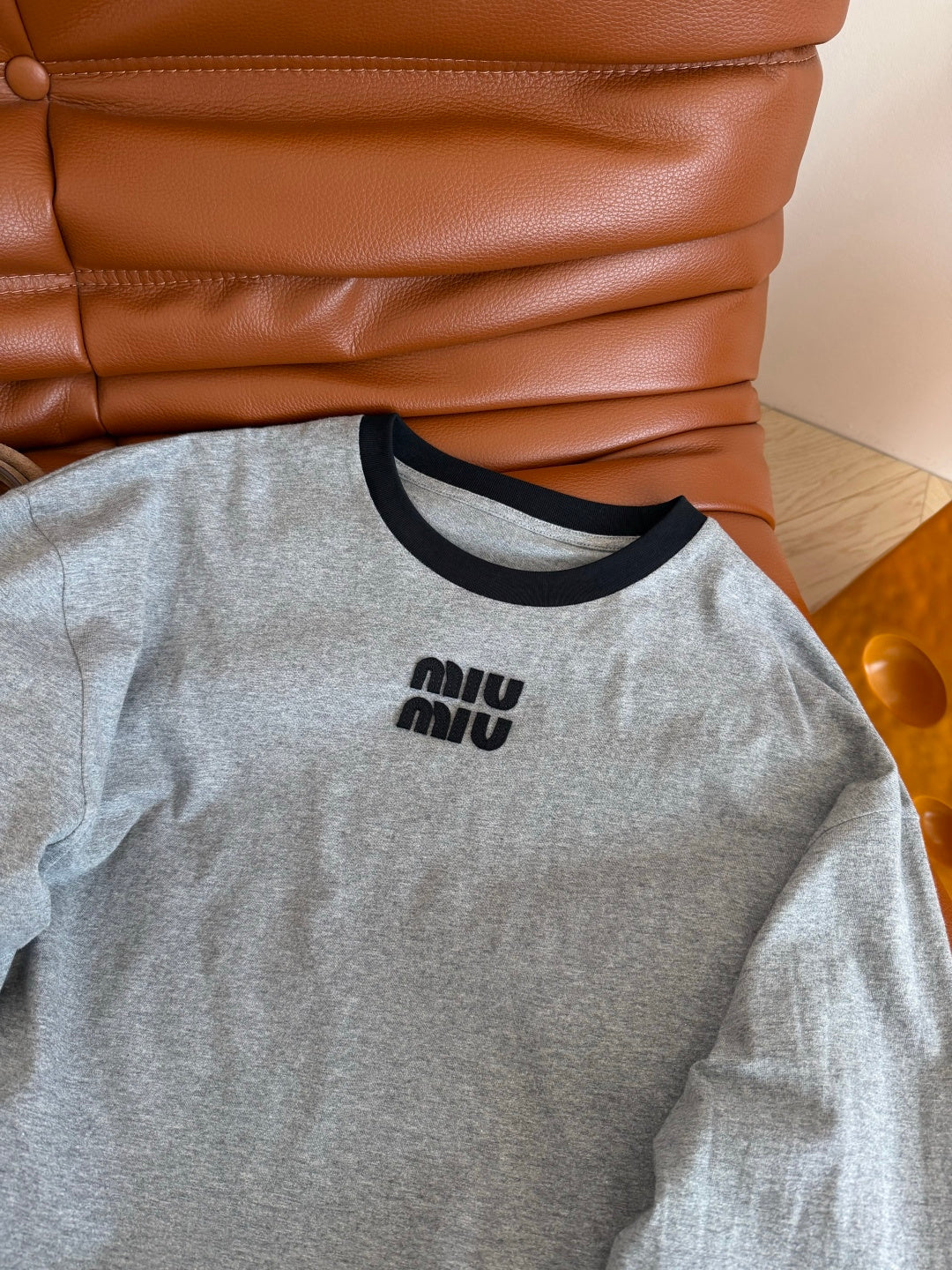 Miu 26s Long-Sleeved T-Shirt Grey Cotton 424307