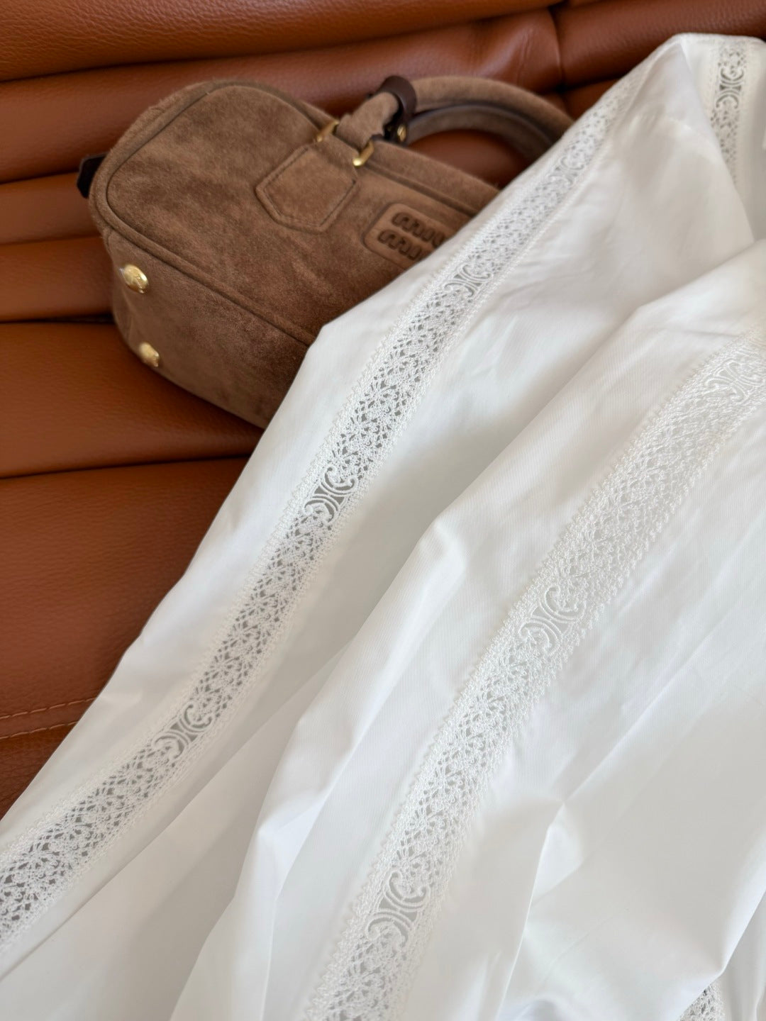 Celine 26s Triomphe Hollow-out Striped Shirt White Cotton 424364