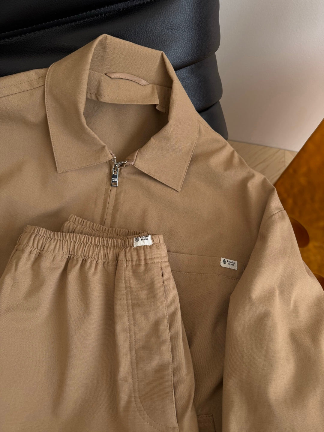 Prada 26s Casual Outfit Set Jacket + Pants Khaki Polyester 424336