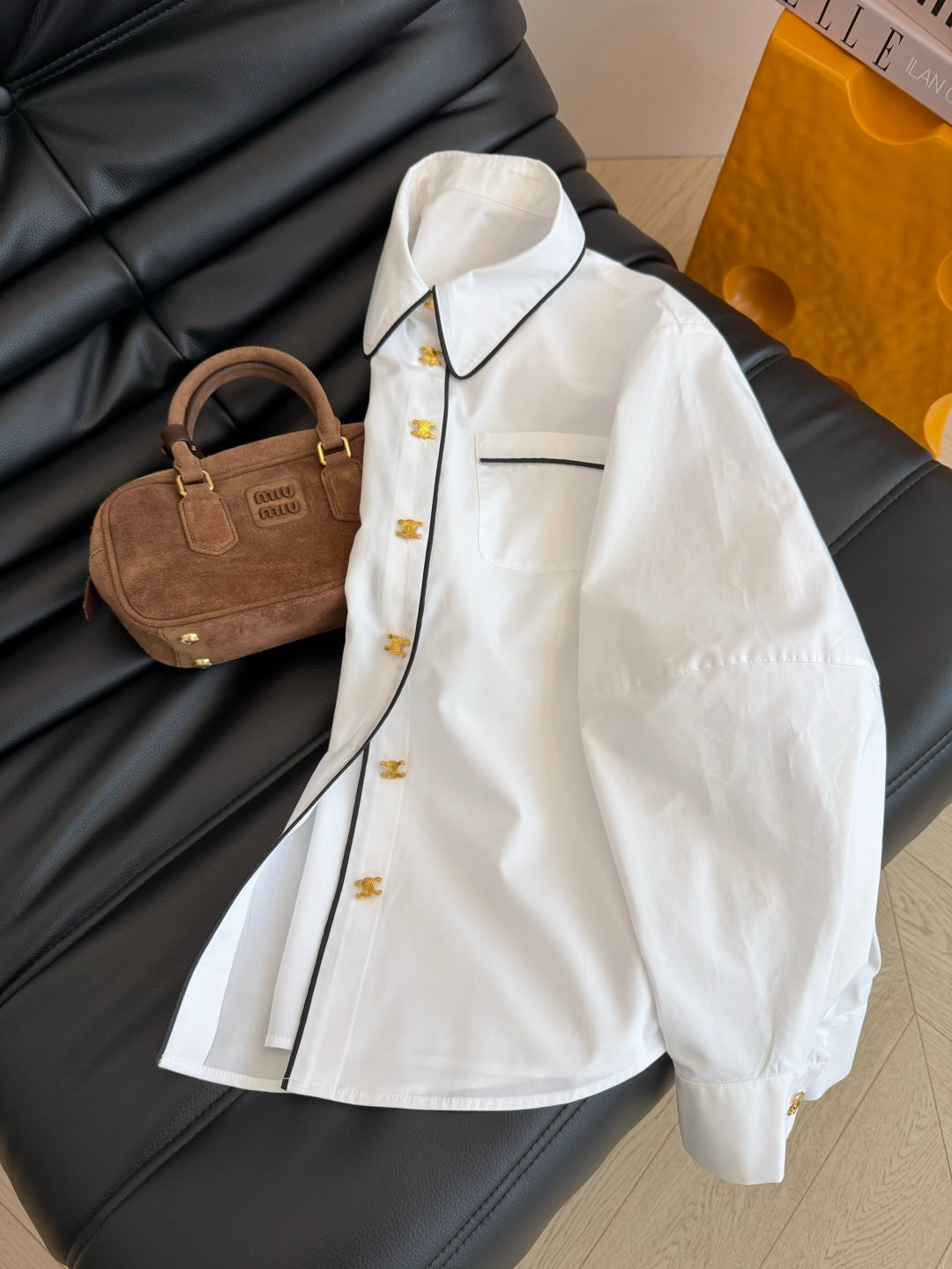 Celine 26s Triomphe-Themed Shirt White Cotton 424228