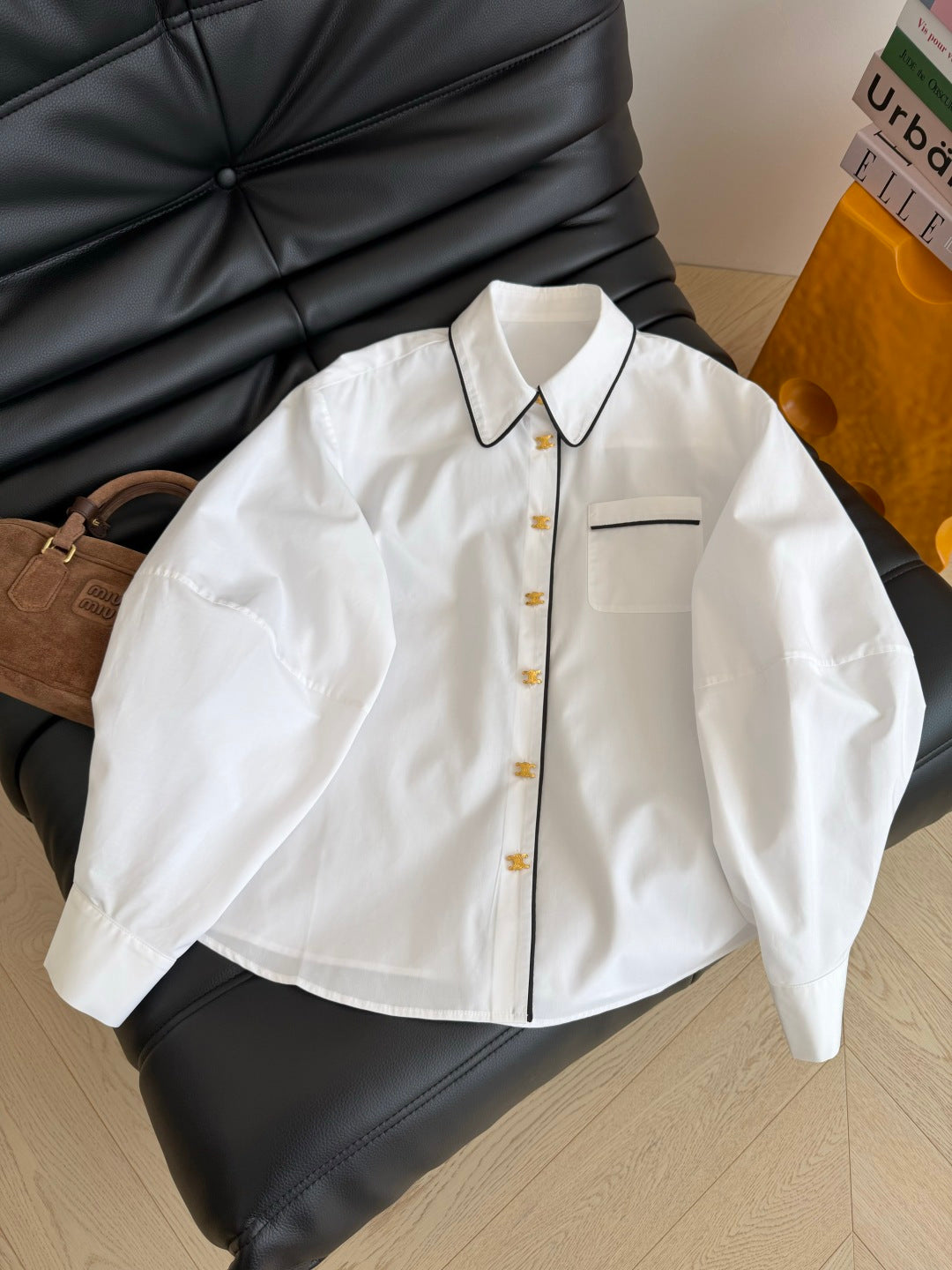 Celine 26s Triomphe-Themed Shirt White Cotton 424228