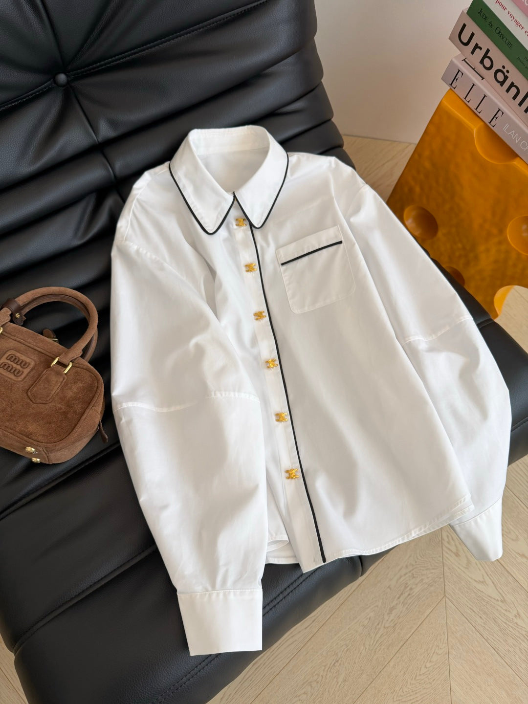 Celine 26s Triomphe-Themed Shirt White Cotton 424228
