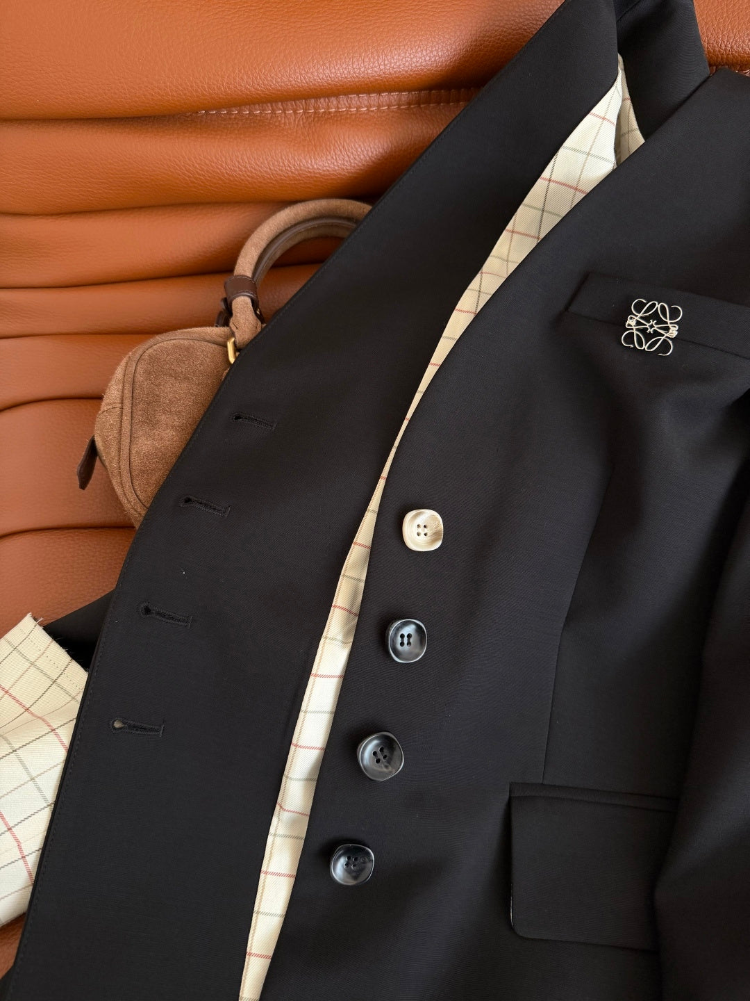 Loewe 26s Anagram Pin Blazer Suit Black Wool Blend 445132