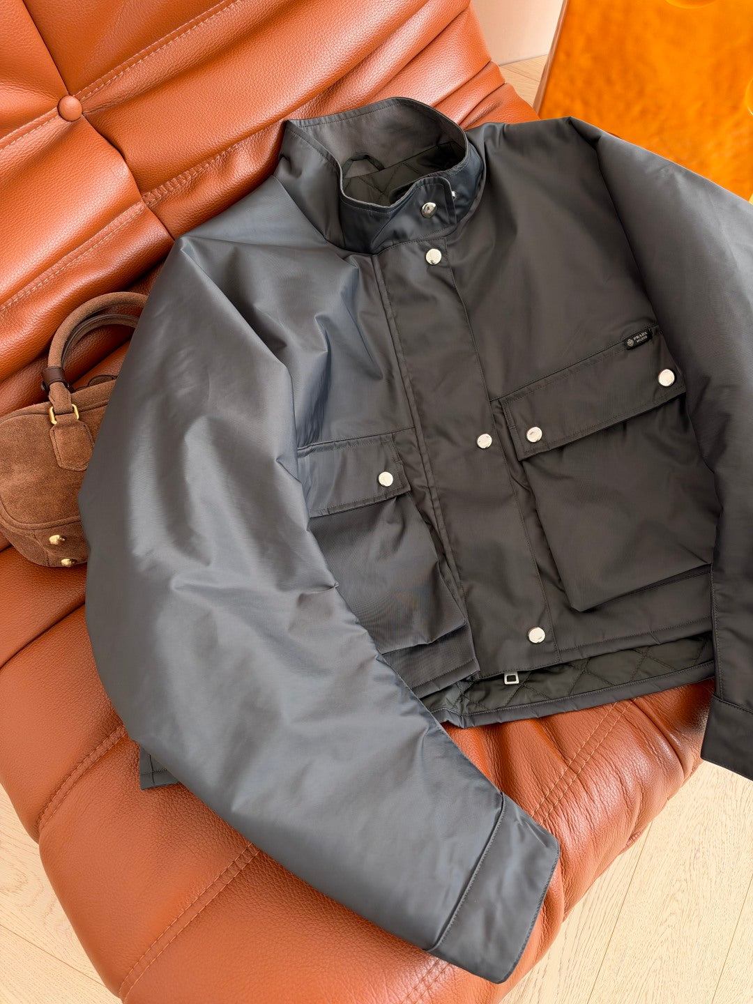 Prada 26s Washed Re-Nylon Blouson Jacket Lead Grey 445150
