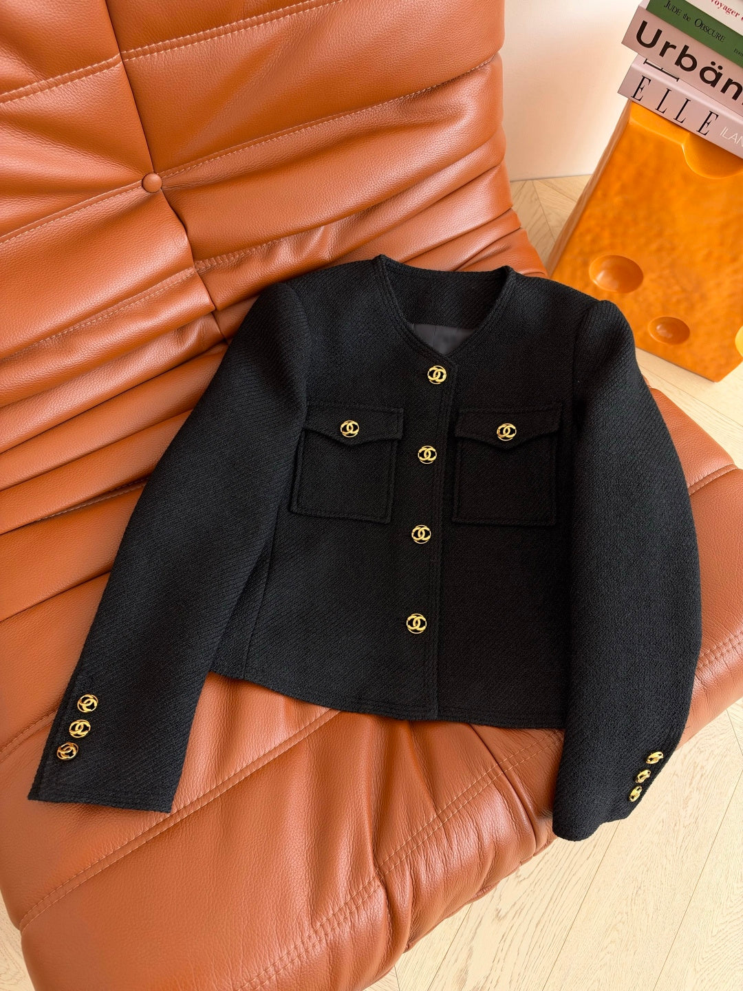Chanel 26s CC Button Pocket Tweed Crop Jacket 449985