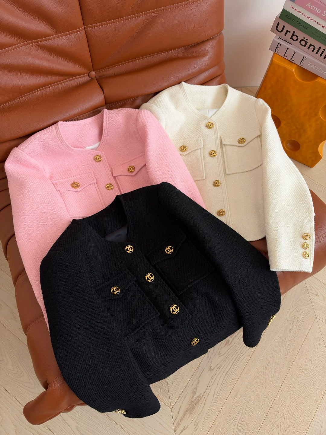 Chanel 26s CC Button Pocket Tweed Crop Jacket 449985