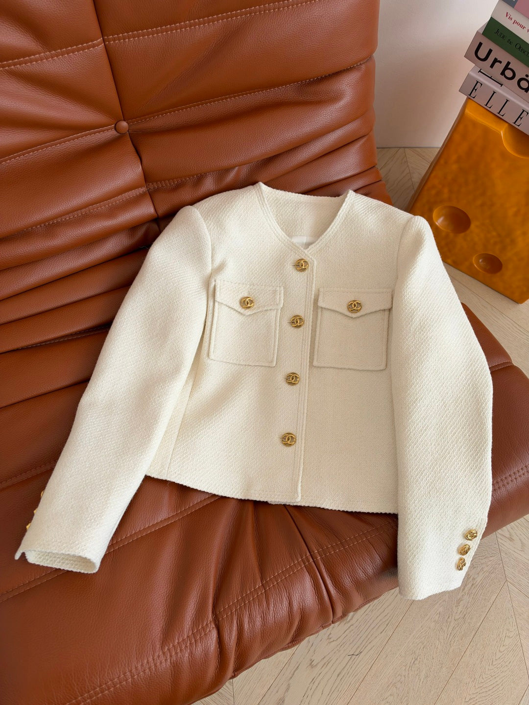 Chanel 26s CC Button Pocket Tweed Crop Jacket 449985